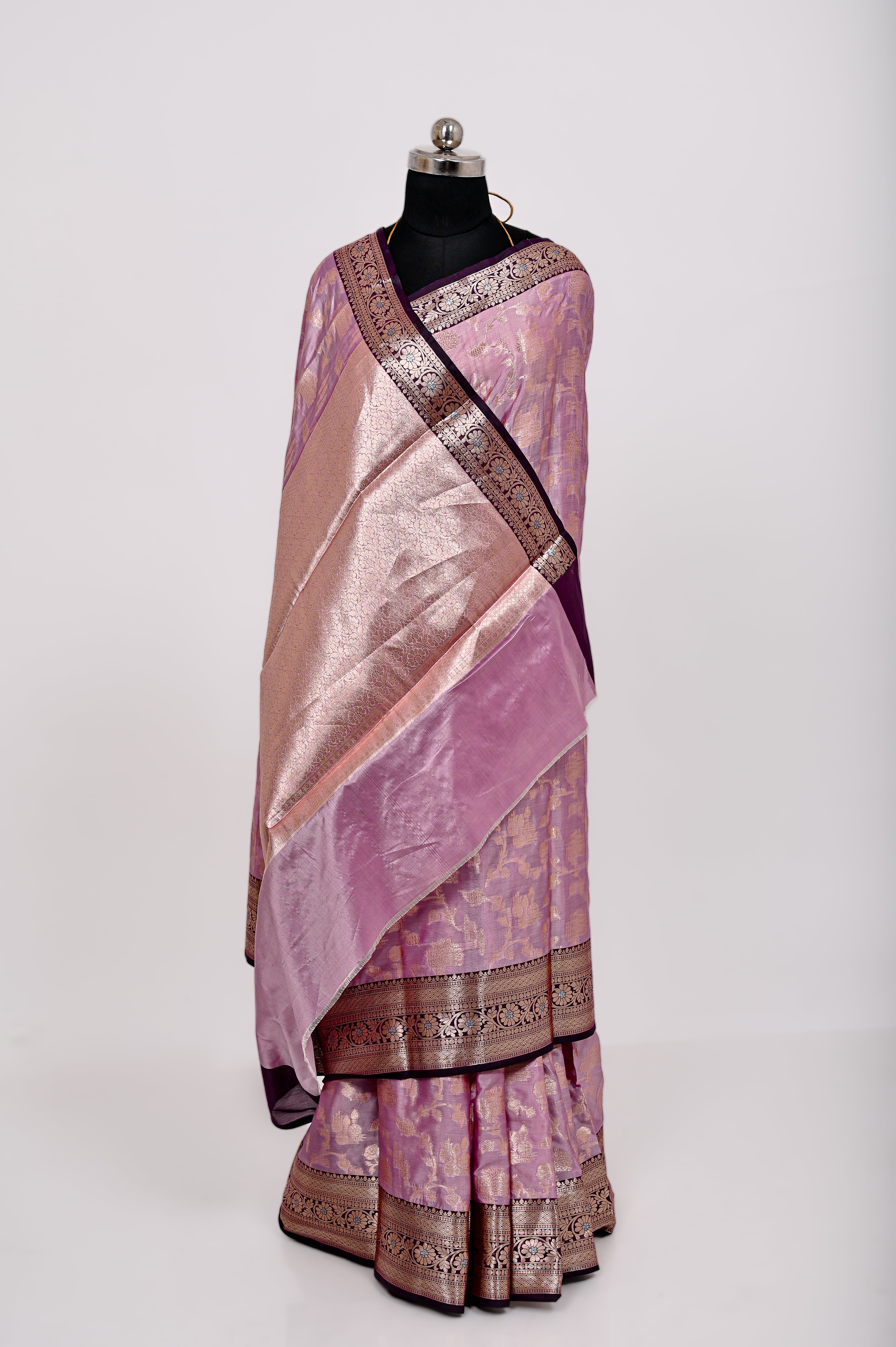 Fancy Paper Soft Silk Handwoven Contras Saree Purple & Black