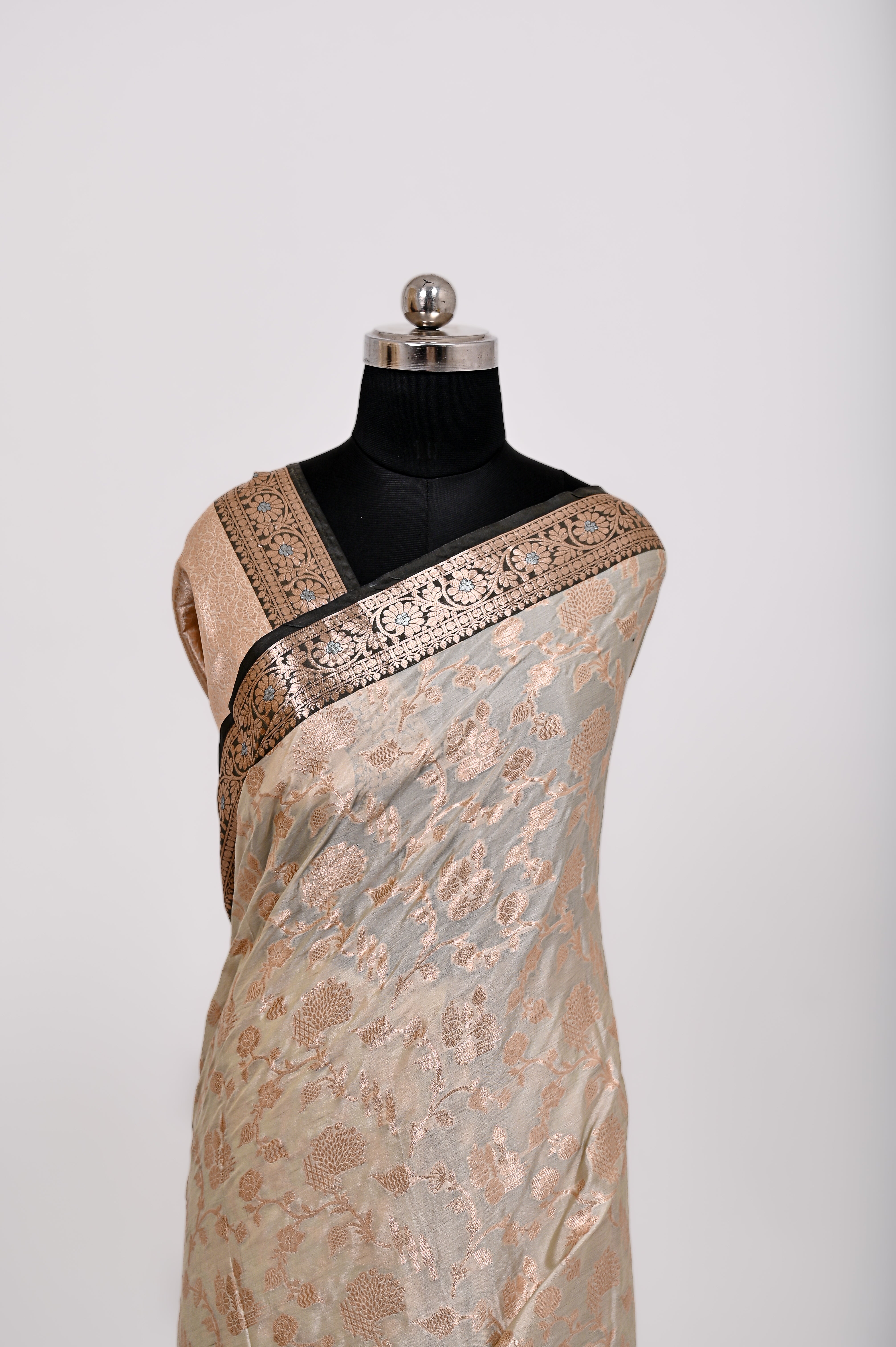 Fancy Paper Soft Silk Handwoven Contras Saree Tasar & Black