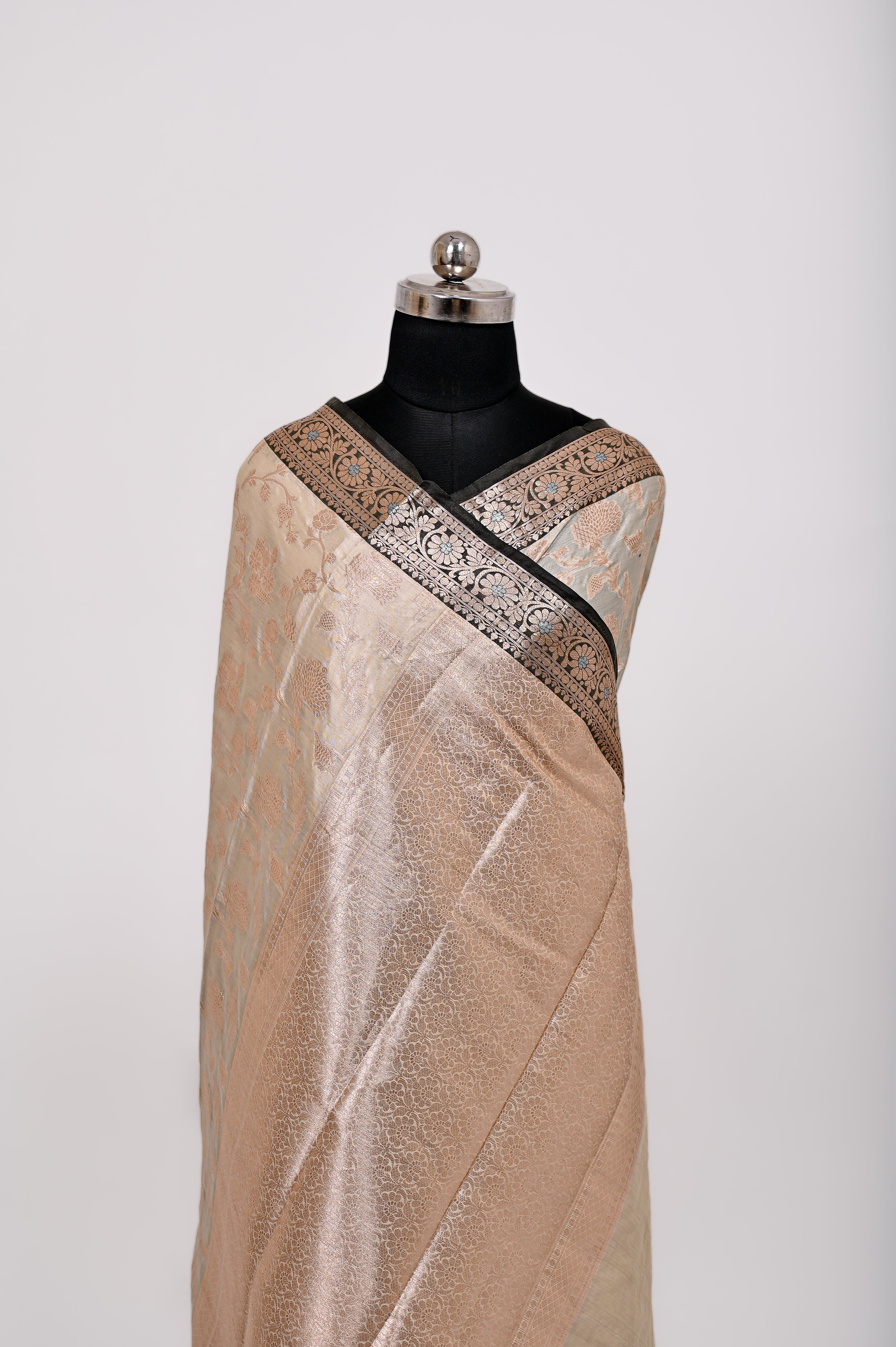 Fancy Paper Soft Silk Handwoven Contras Saree Tasar & Black