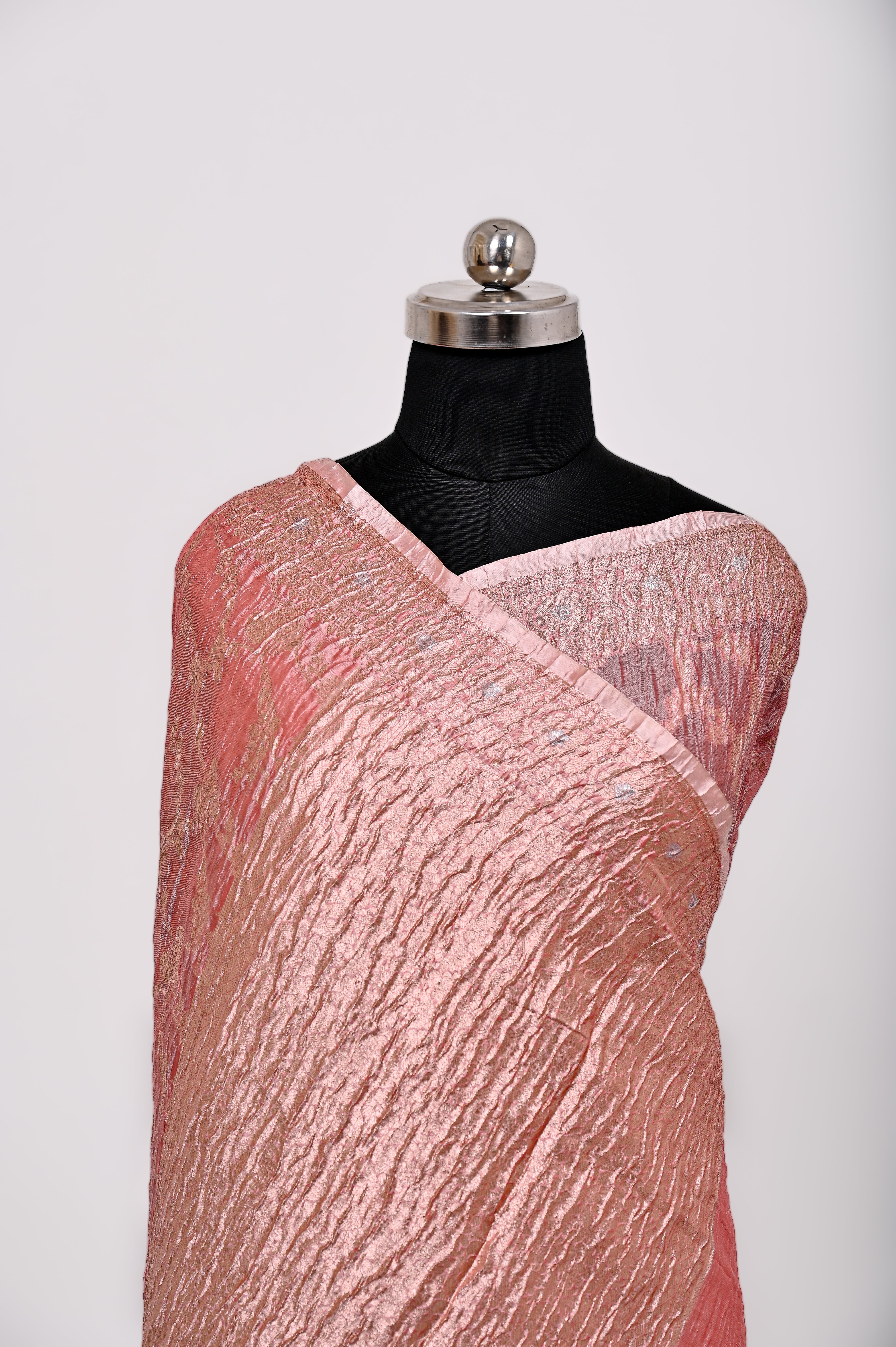 Fancy Paper Soft Silk Handwoven Crush Saree Light Pich