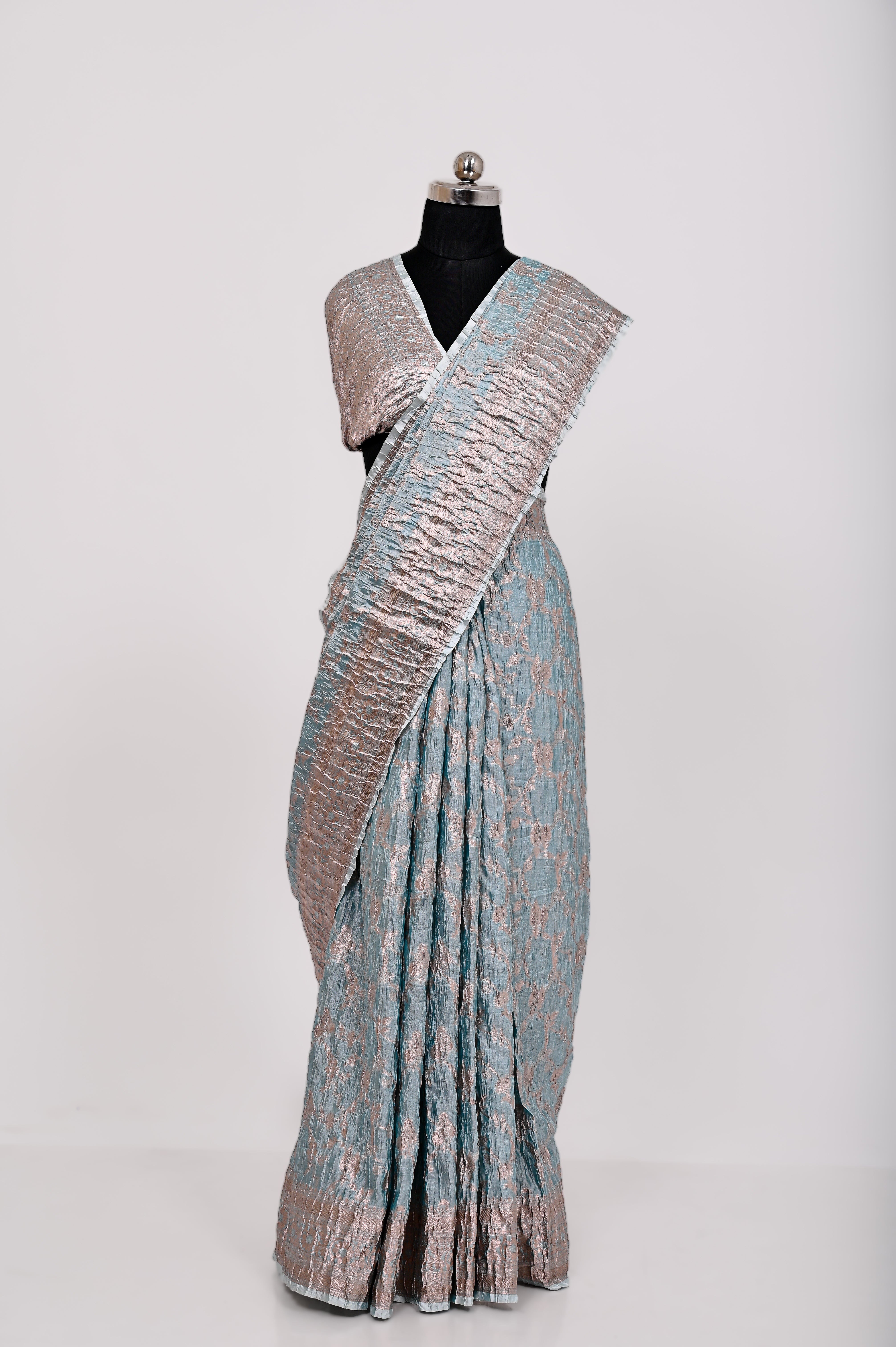 Fancy Paper Soft Silk Handwoven Crush Saree C - Green