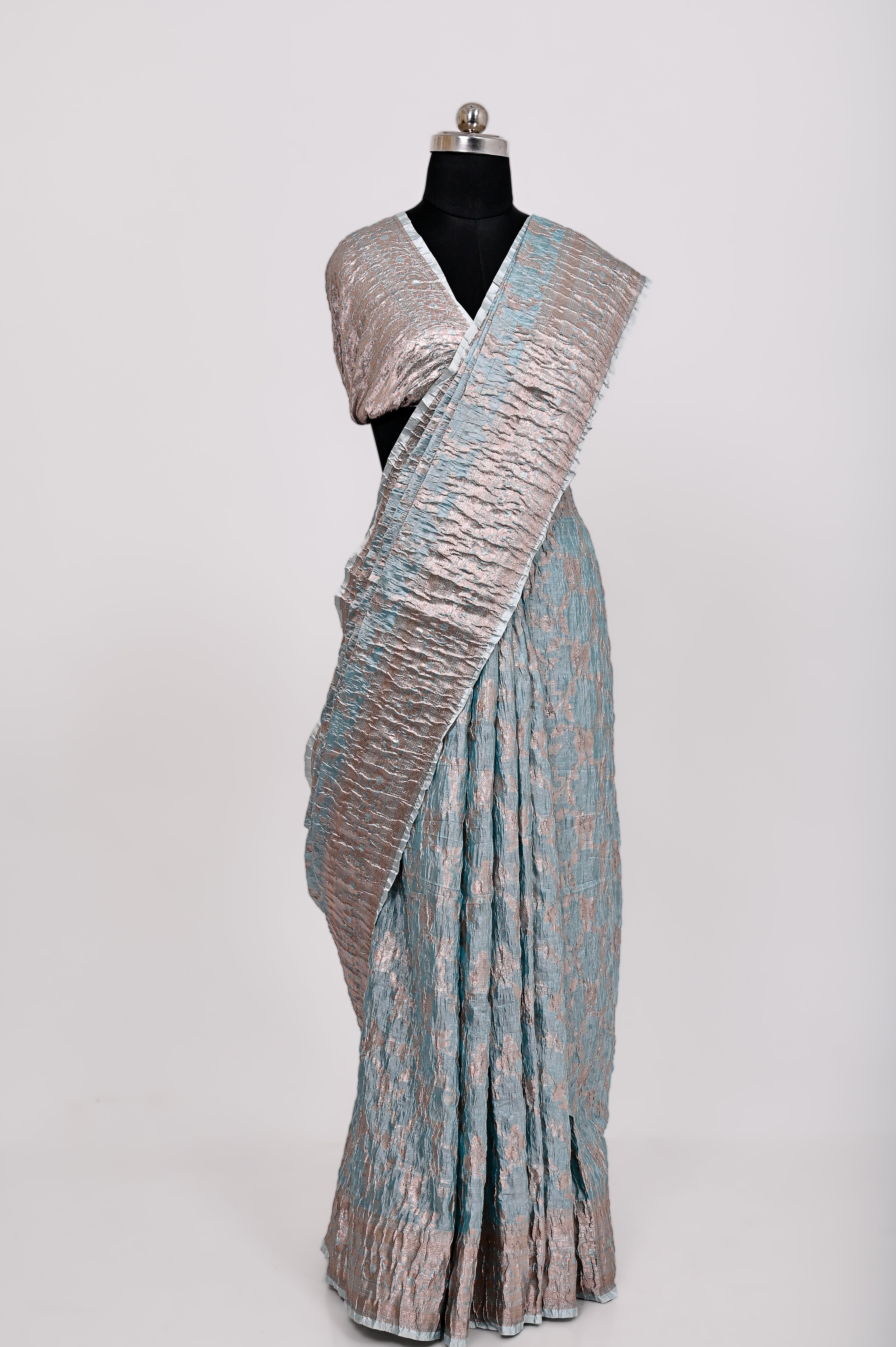 Fancy Paper Soft Silk Handwoven Crush Saree C - Green
