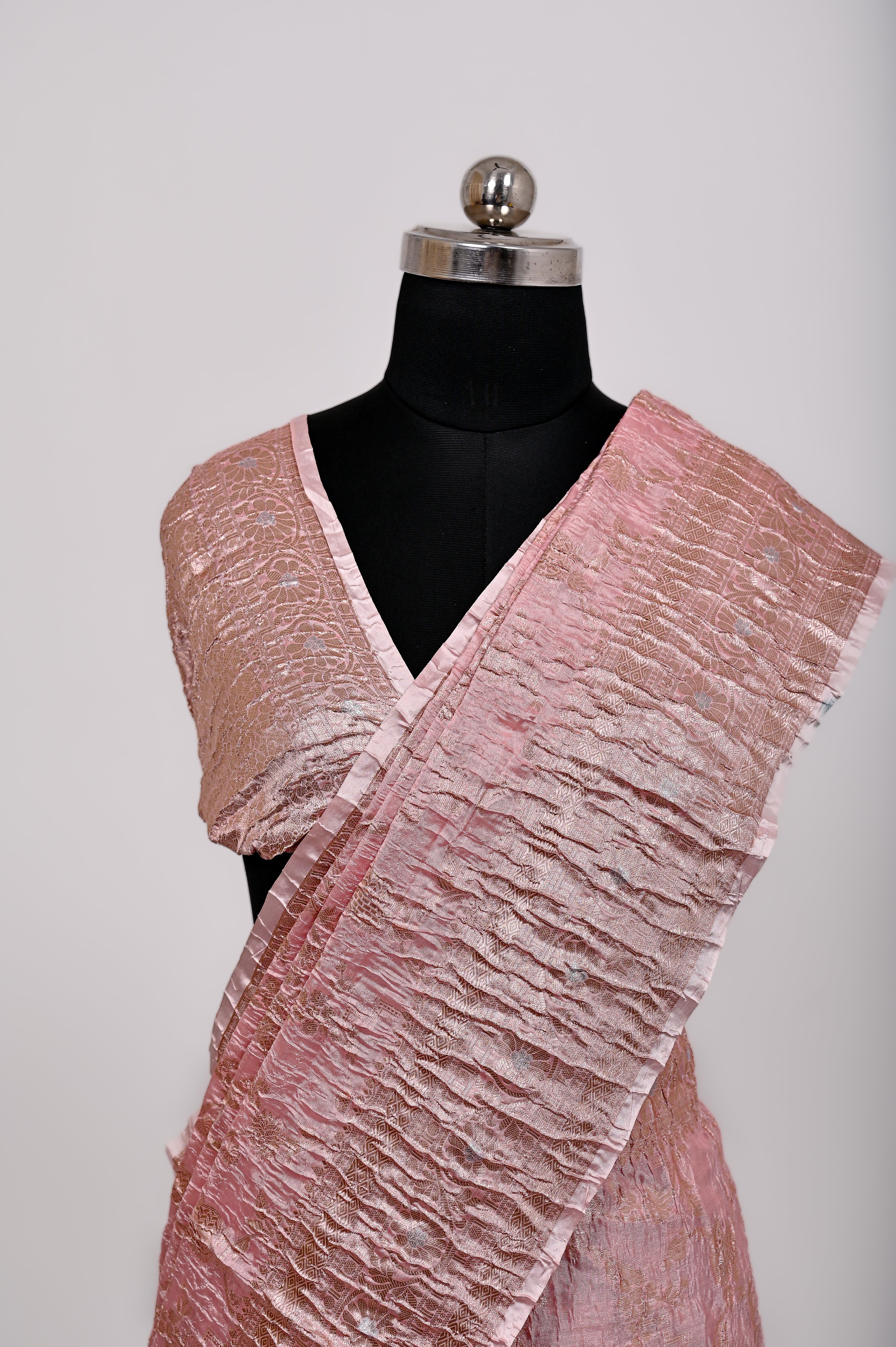 Fancy Paper Soft Silk Handwoven Crush Saree Onion