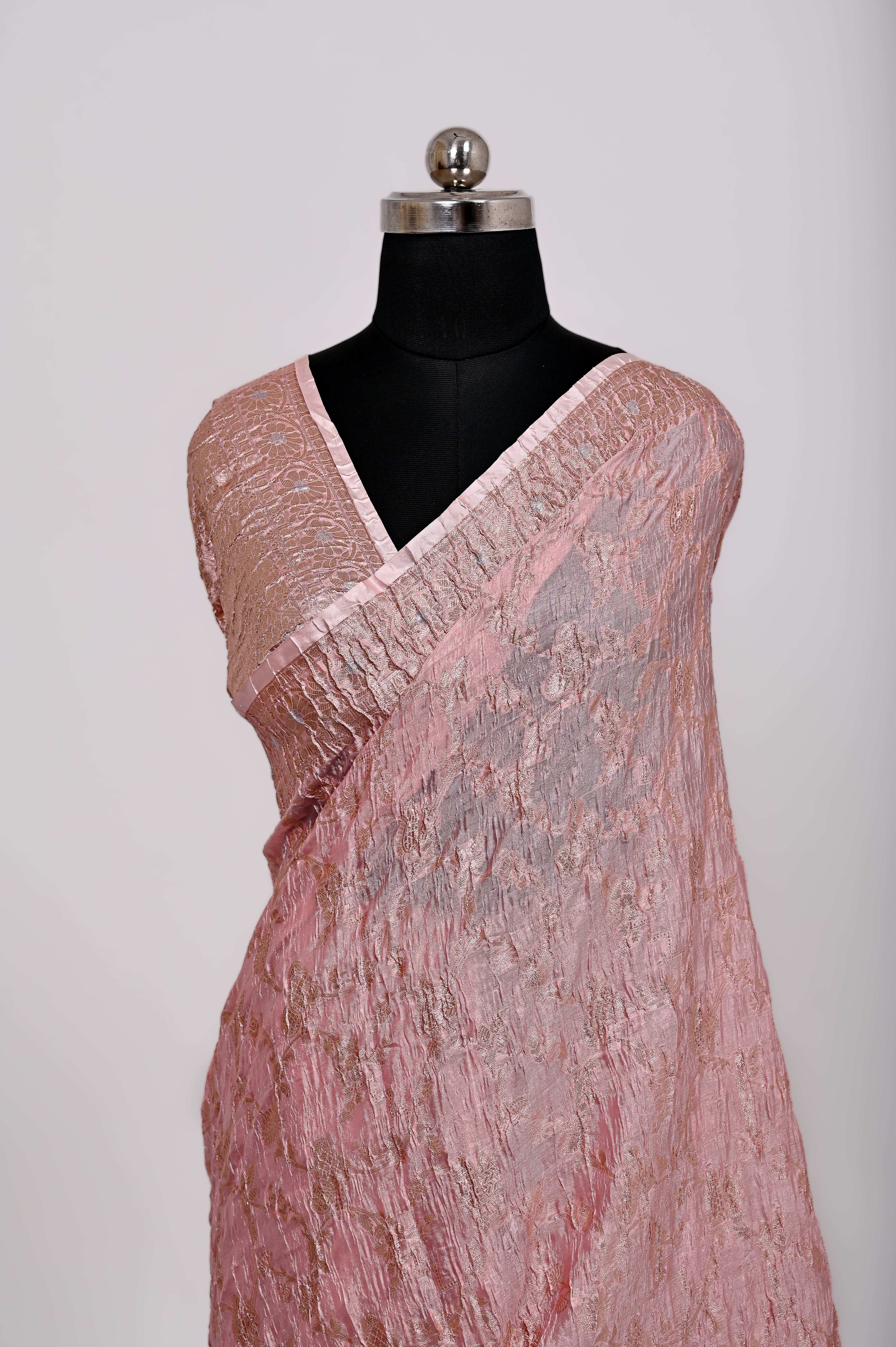 Fancy Paper Soft Silk Handwoven Crush Saree Onion