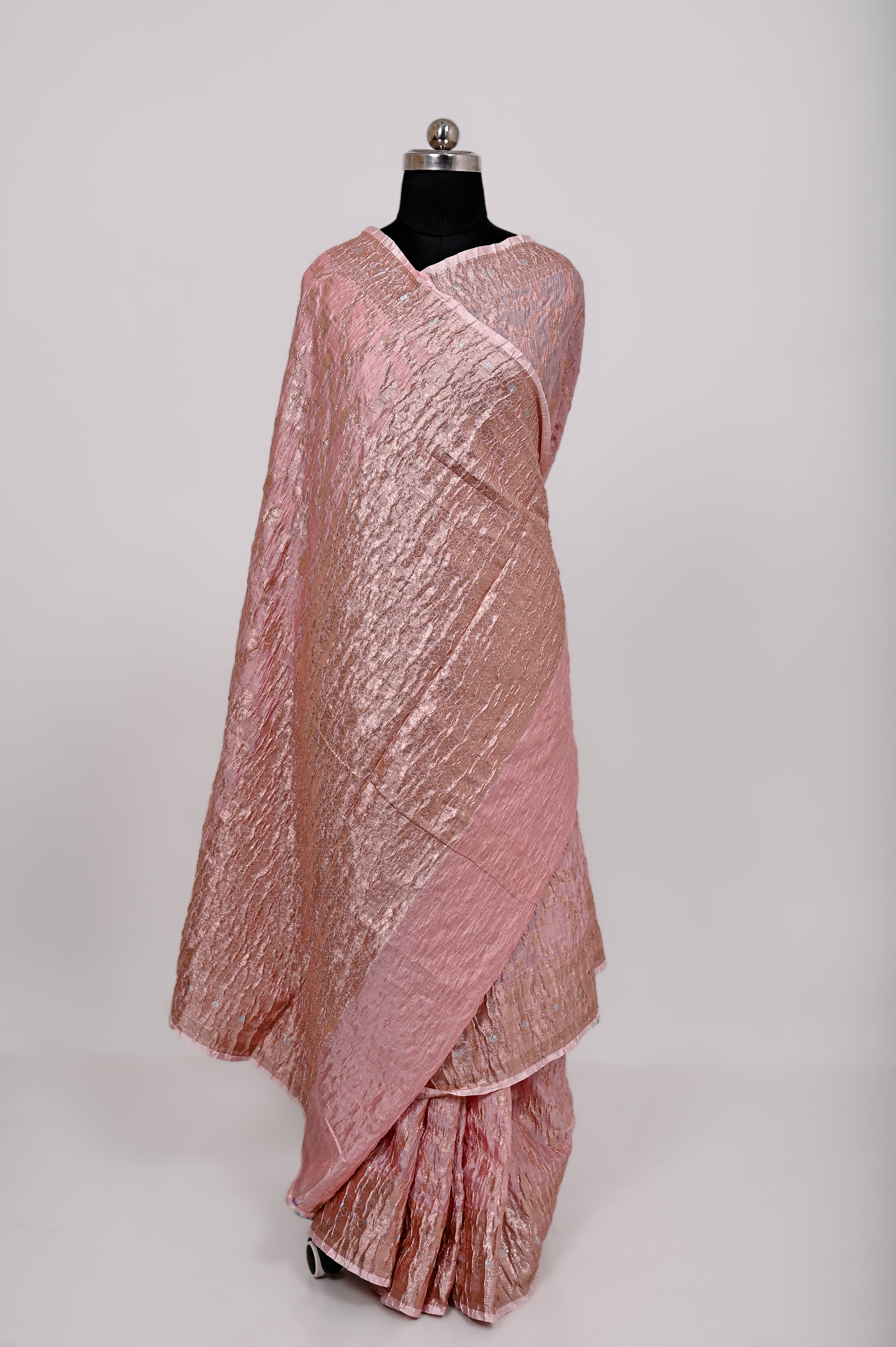 Fancy Paper Soft Silk Handwoven Crush Saree Onion