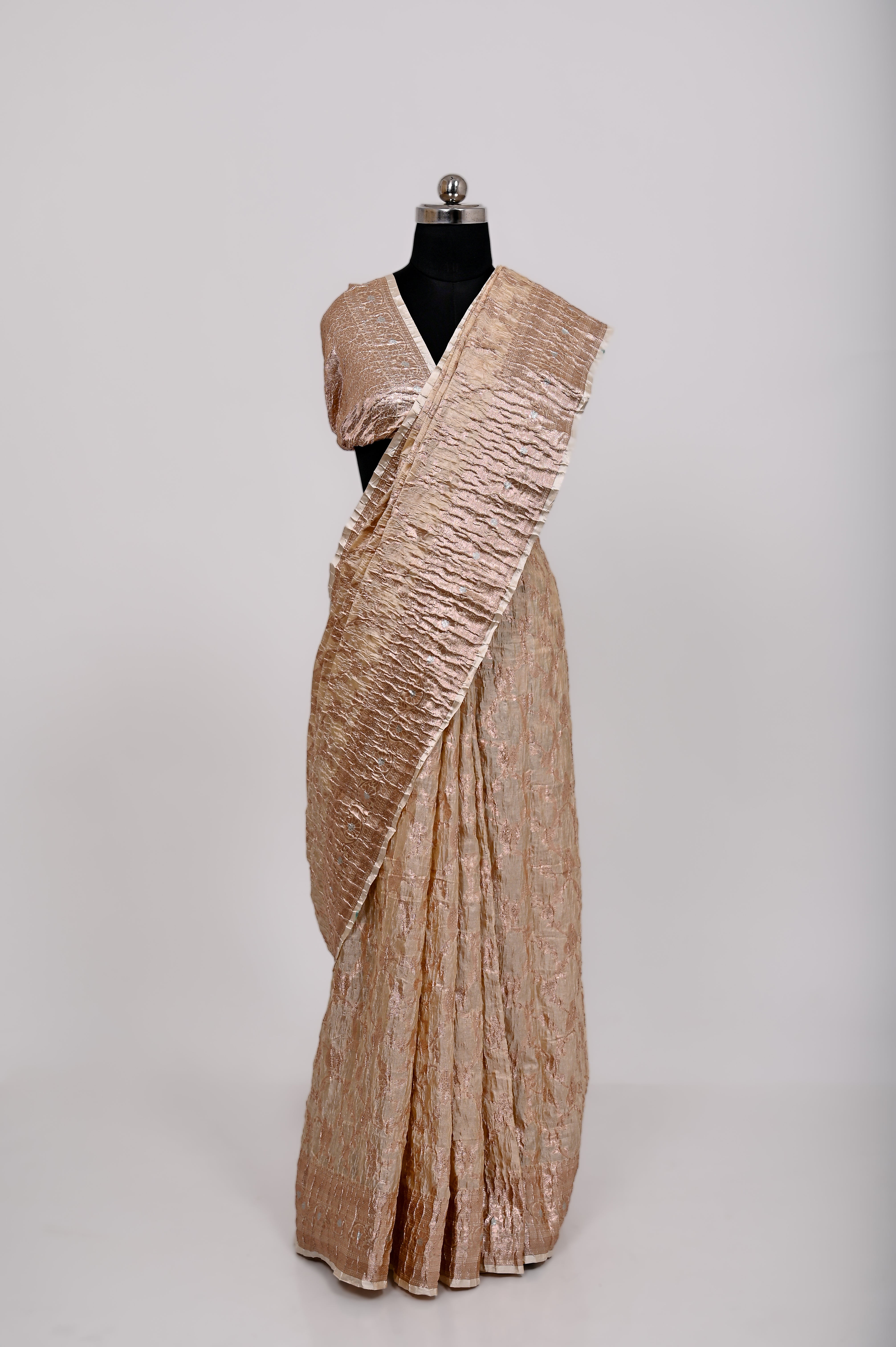 Fancy Paper Soft Silk Handwoven Crush Saree Tasar ( cheeku )