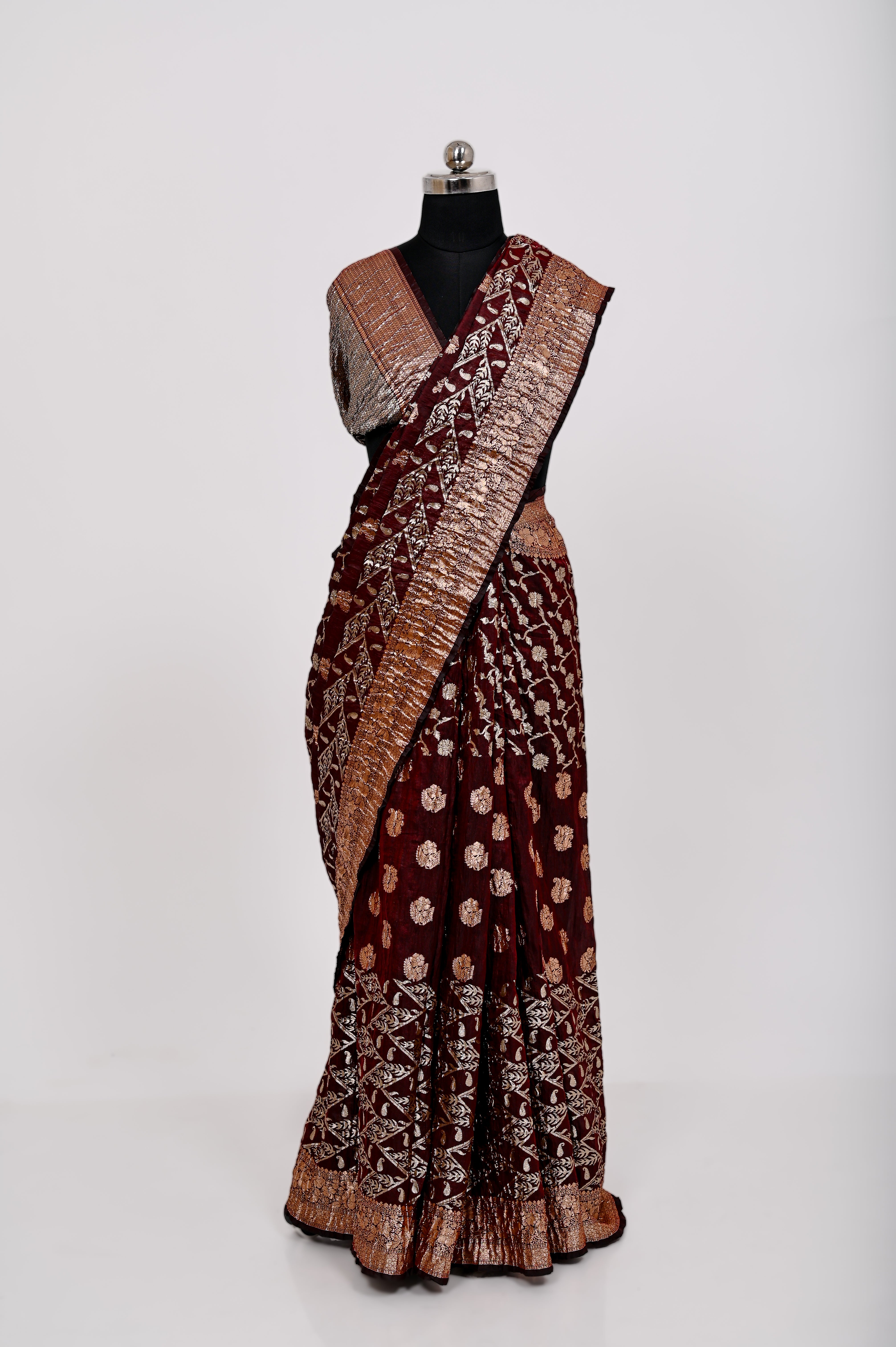 Fancy Paper soft Silk Handwoven Crush Saree Maroon