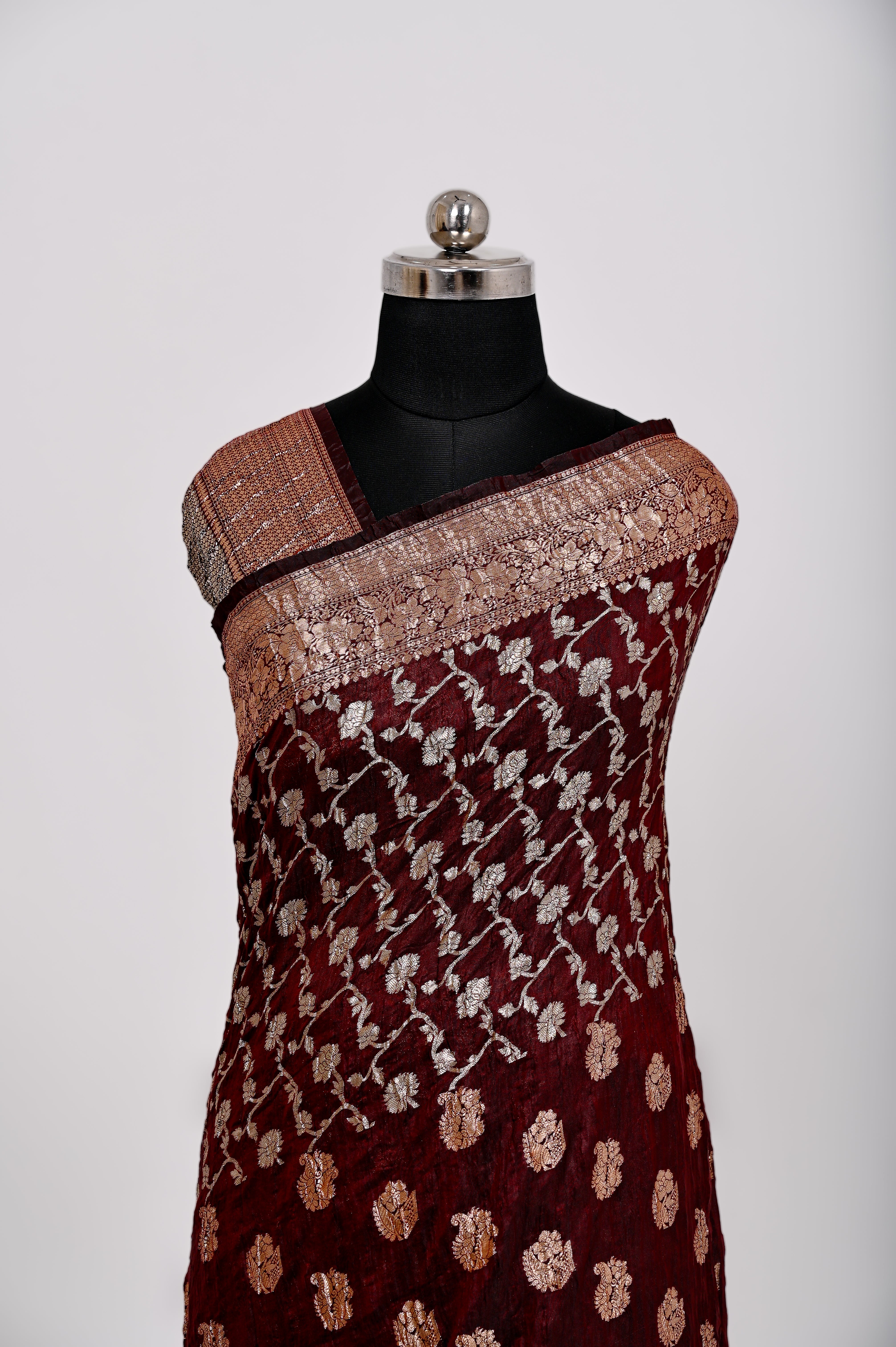 Fancy Paper soft Silk Handwoven Crush Saree Maroon