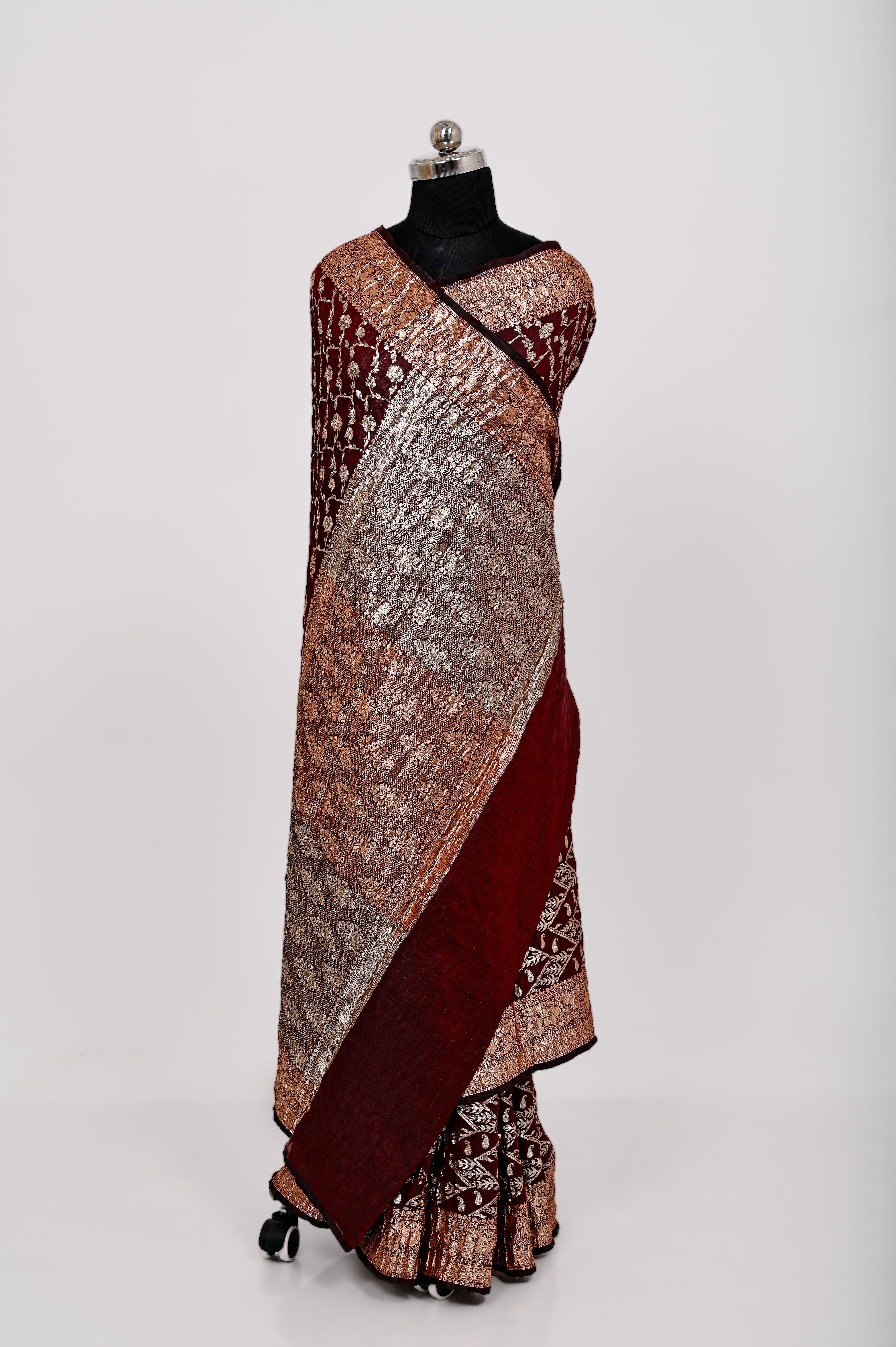 Fancy Paper soft Silk Handwoven Crush Saree Maroon