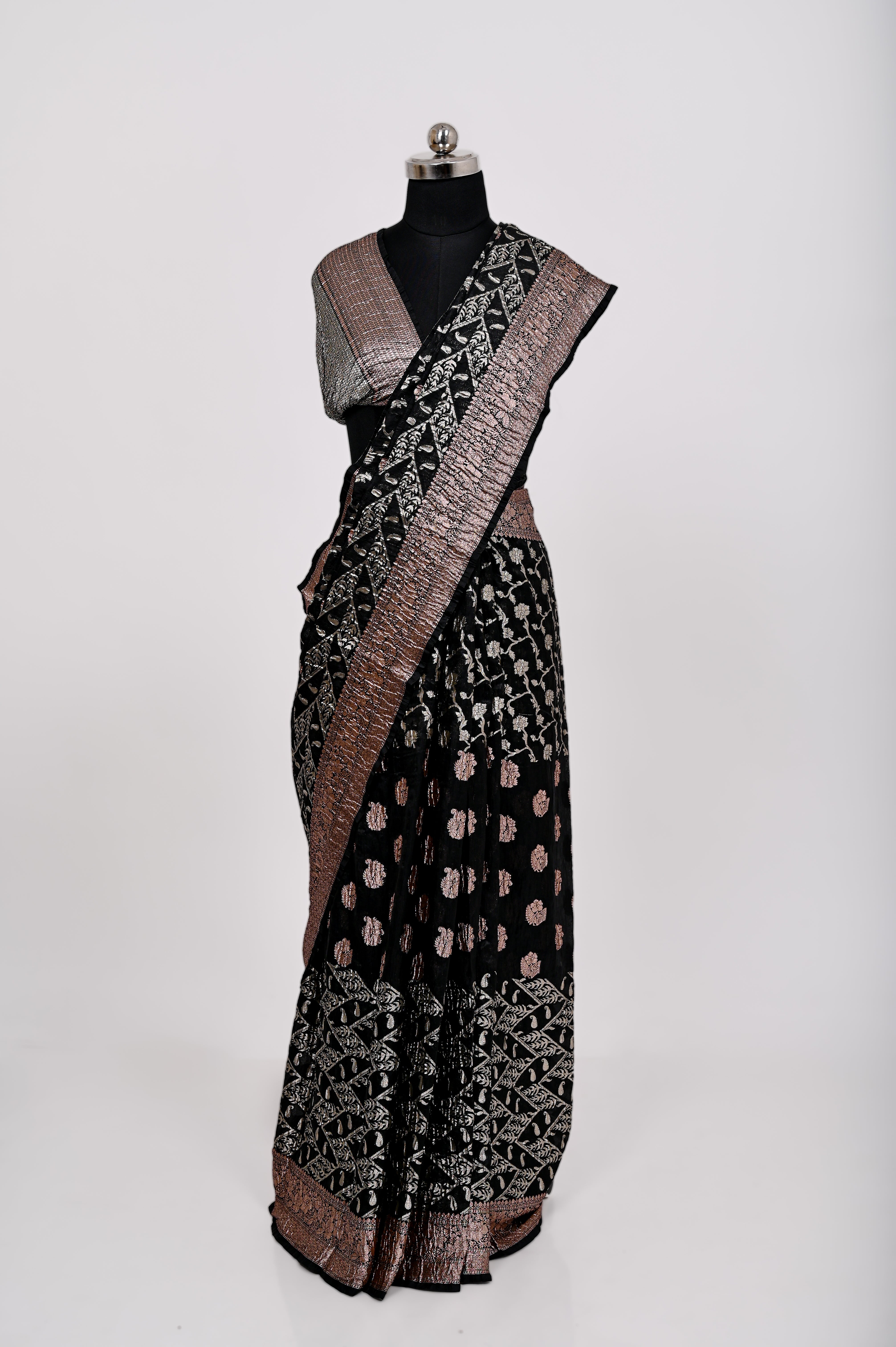 Fancy Paper soft Silk Handwoven Crush Saree Dark Black