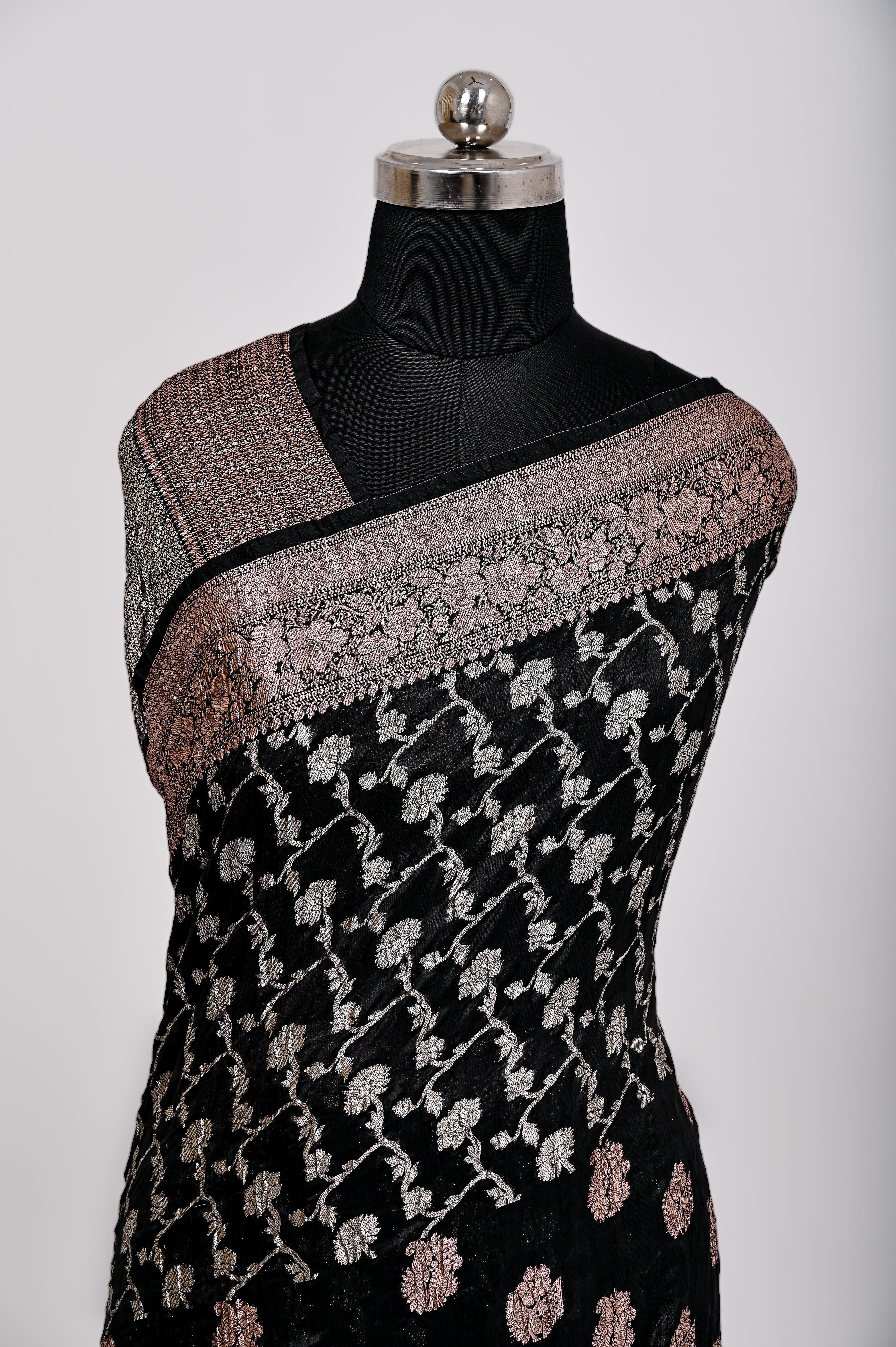 Fancy Paper soft Silk Handwoven Crush Saree Dark Black