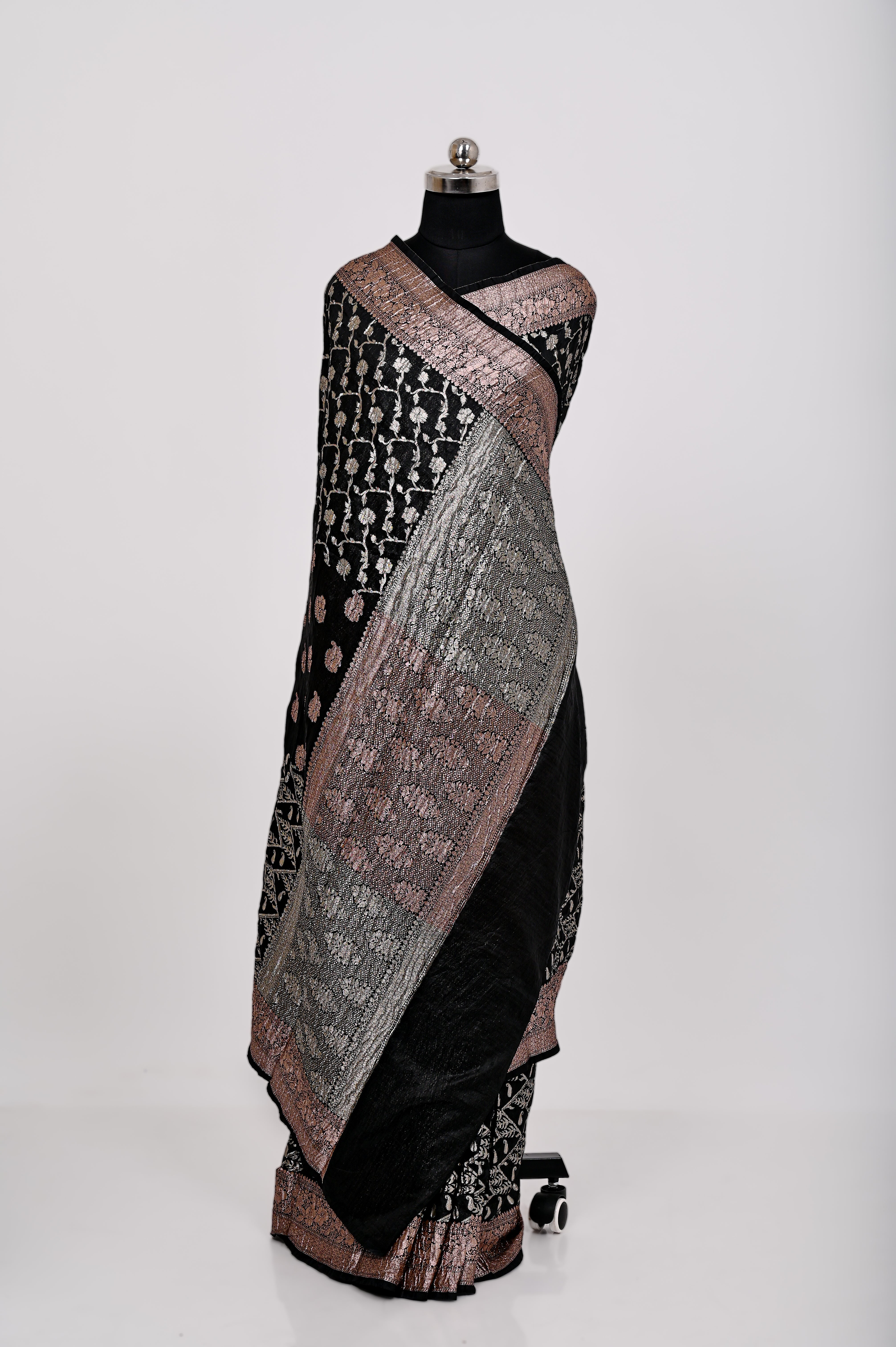 Fancy Paper soft Silk Handwoven Crush Saree Dark Black