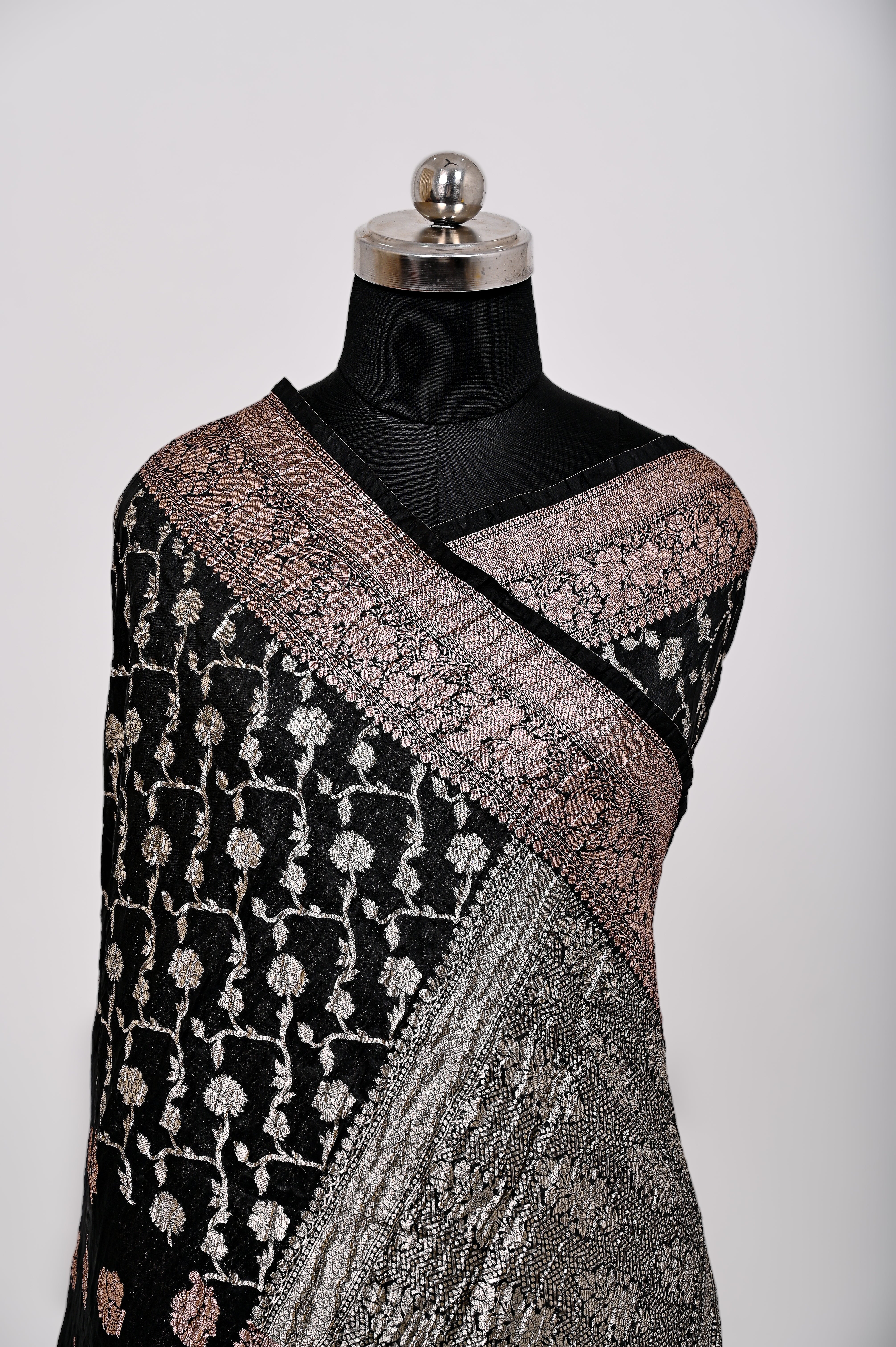 Fancy Paper soft Silk Handwoven Crush Saree Dark Black