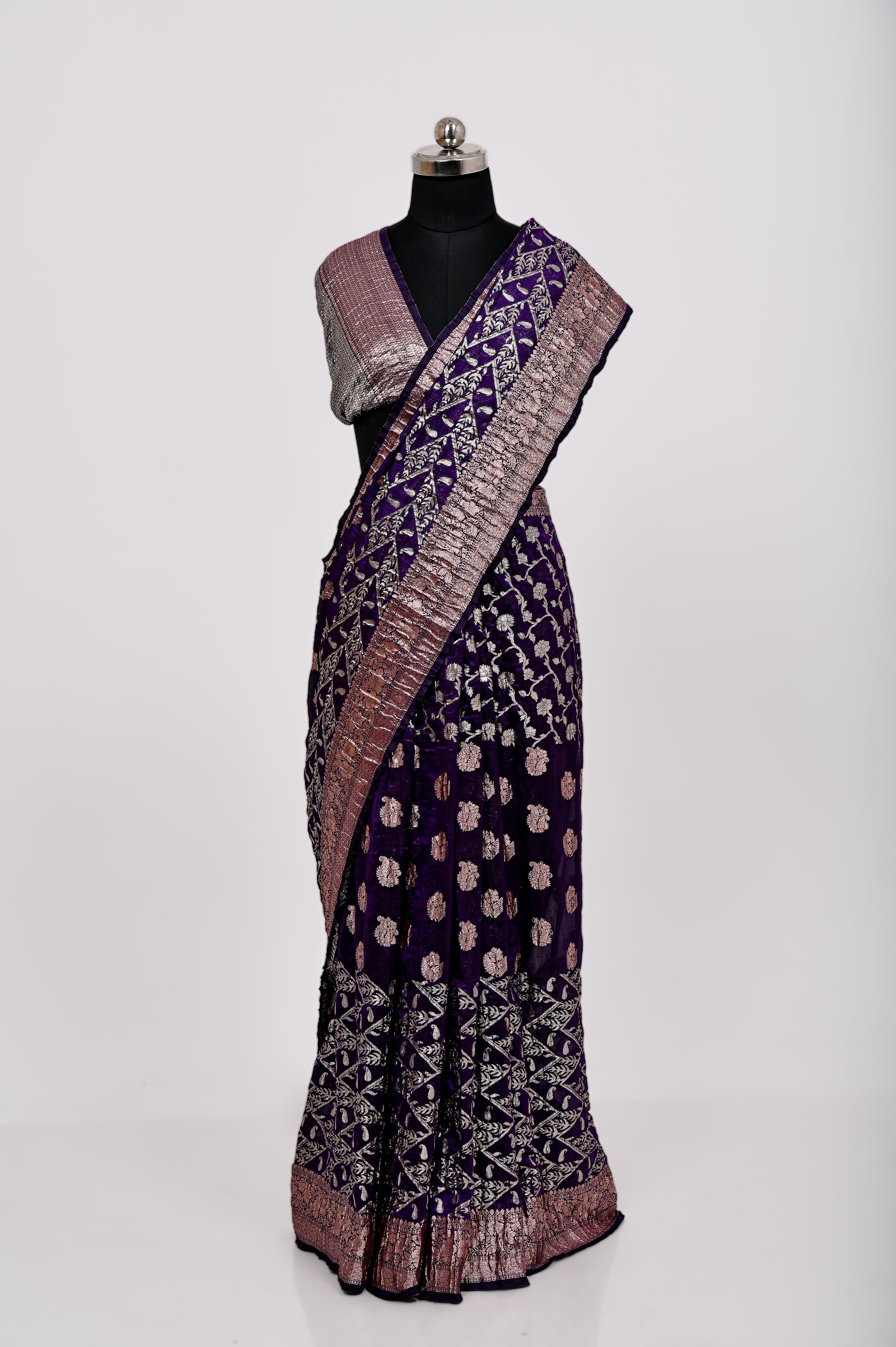 Fancy Paper soft Silk Handwoven Crush Saree Royal Blue