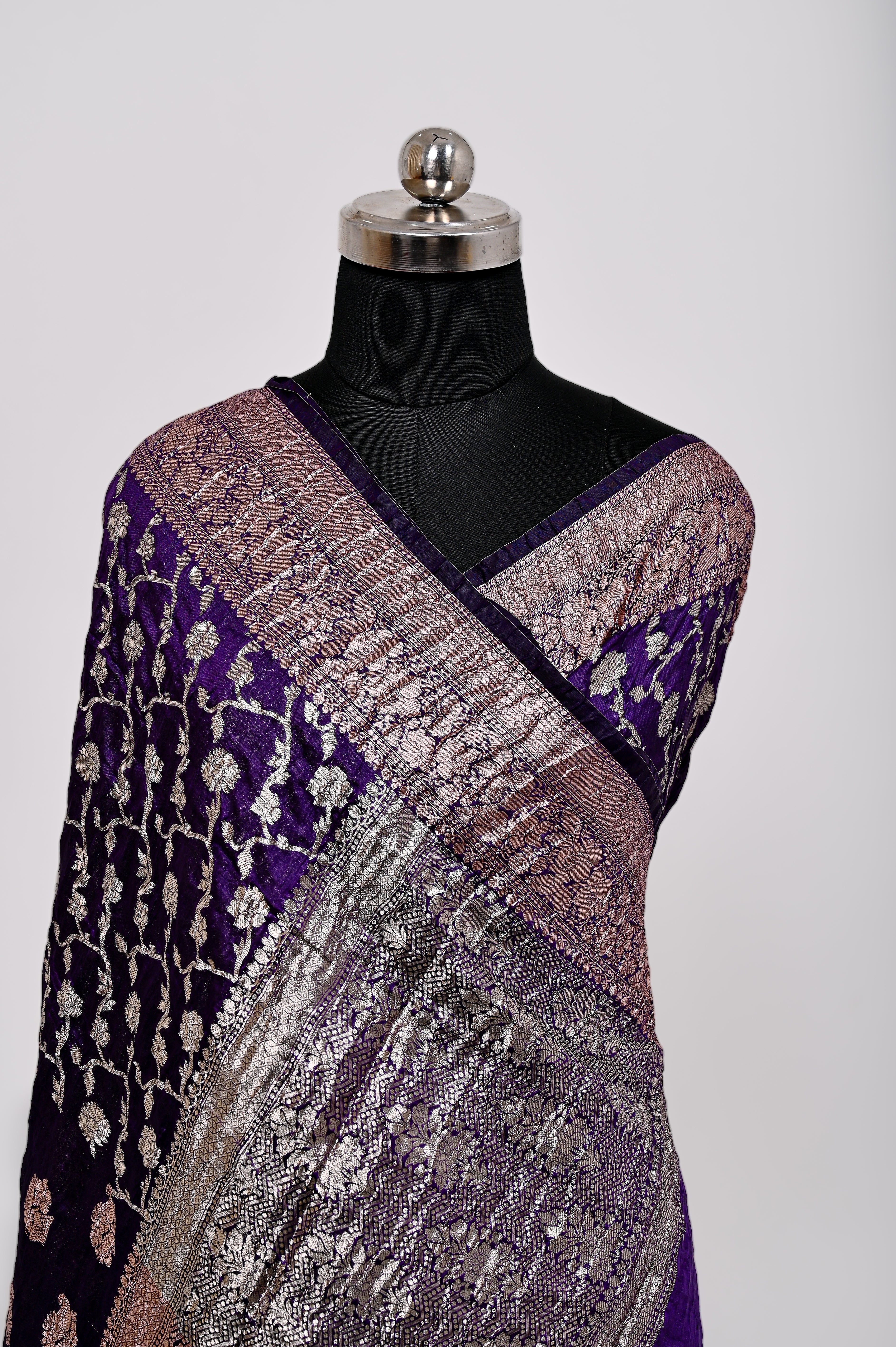 Fancy Paper soft Silk Handwoven Crush Saree Royal Blue