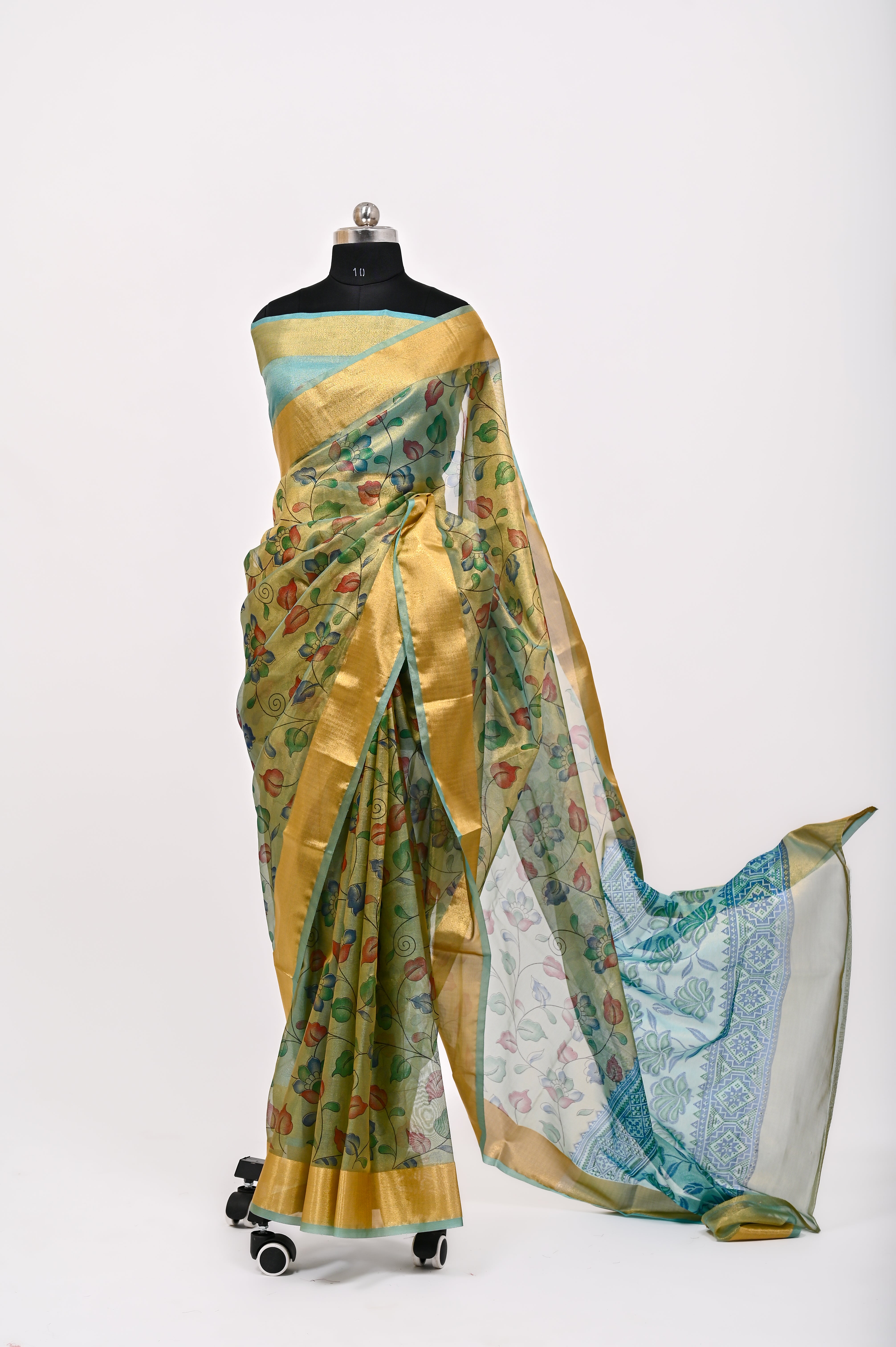 Banarsi Tissue Silk Printed Saree Light Firozi