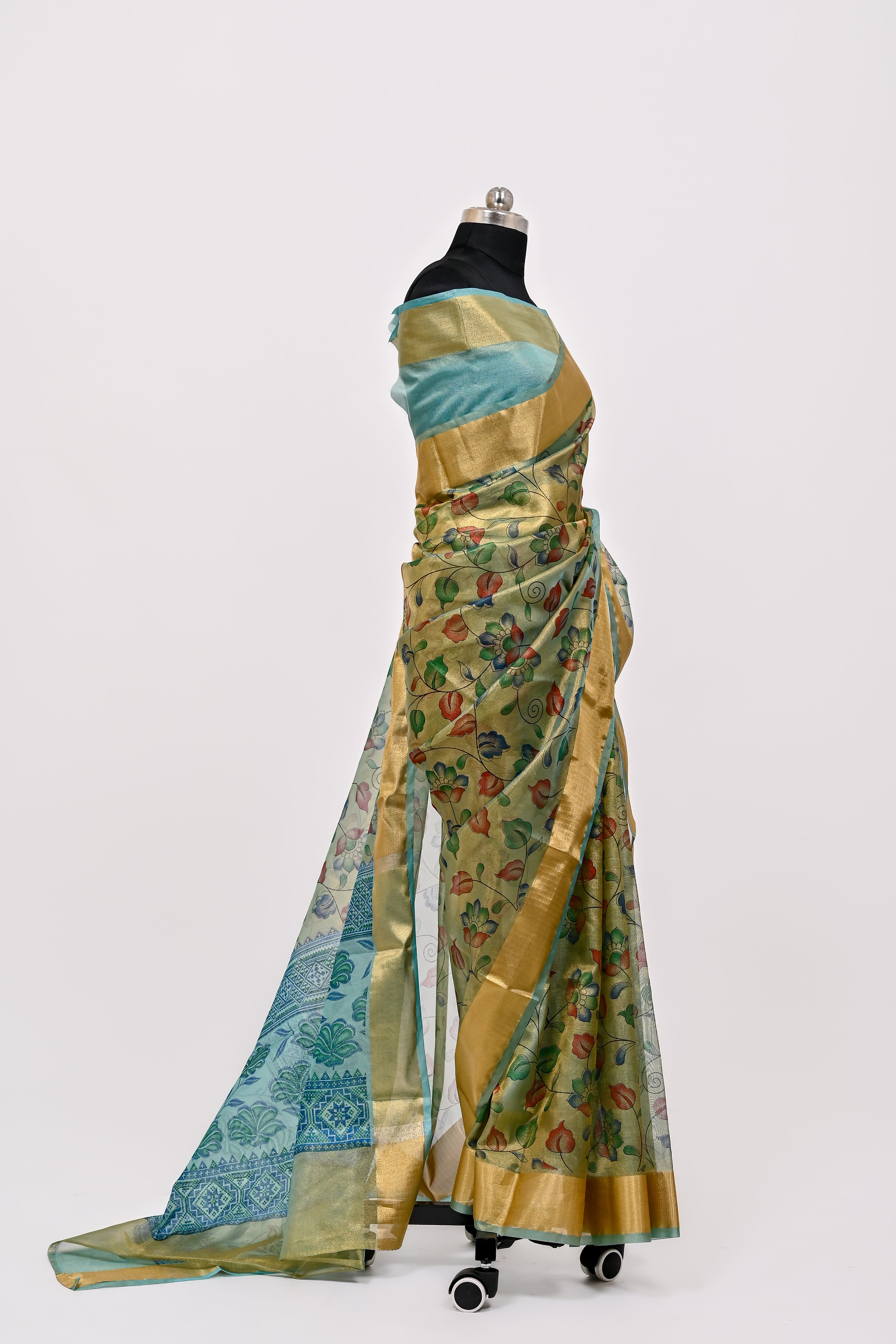 Banarsi Tissue Silk Printed Saree Light Firozi