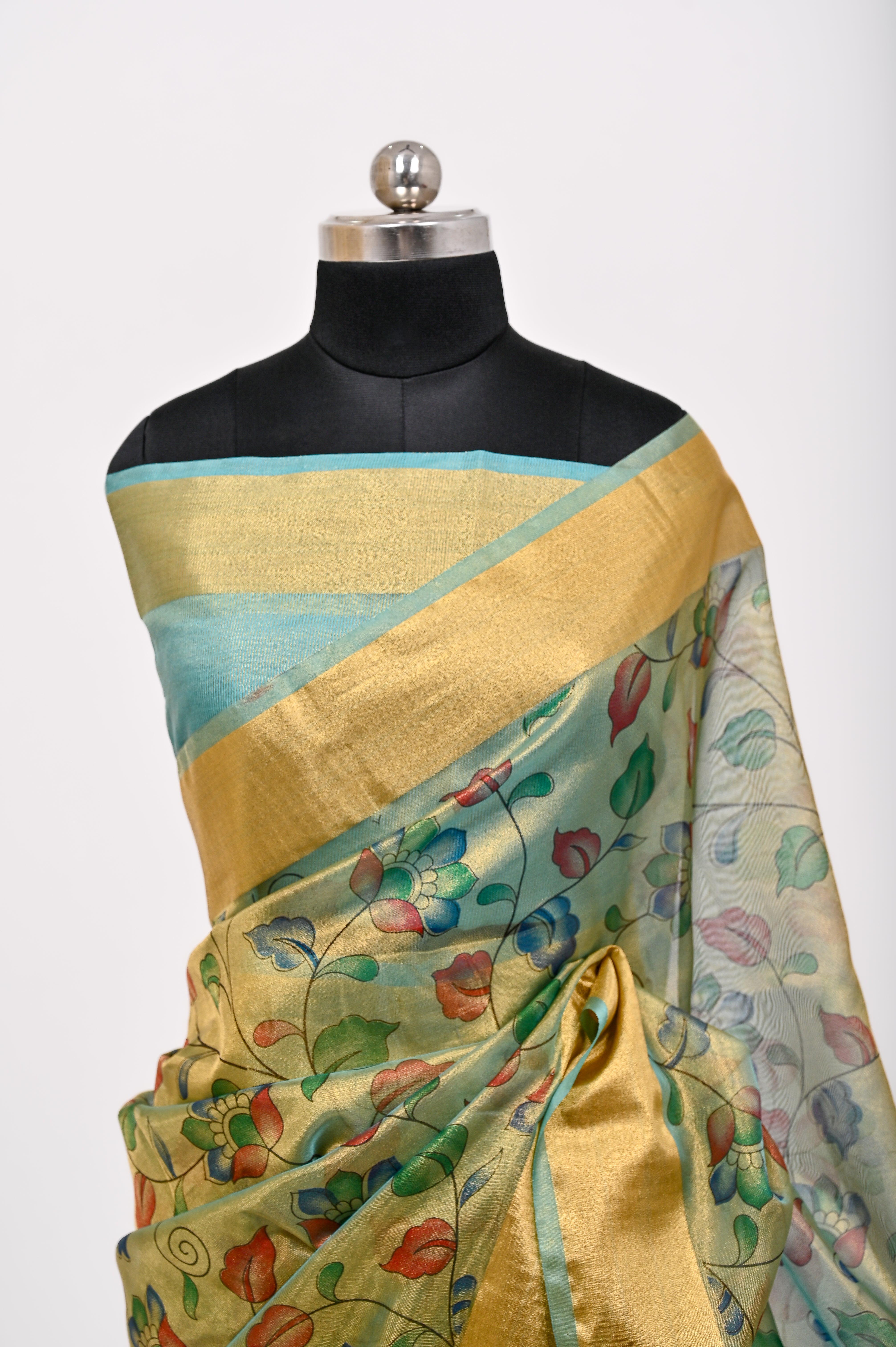 Banarsi Tissue Silk Printed Saree Light Firozi