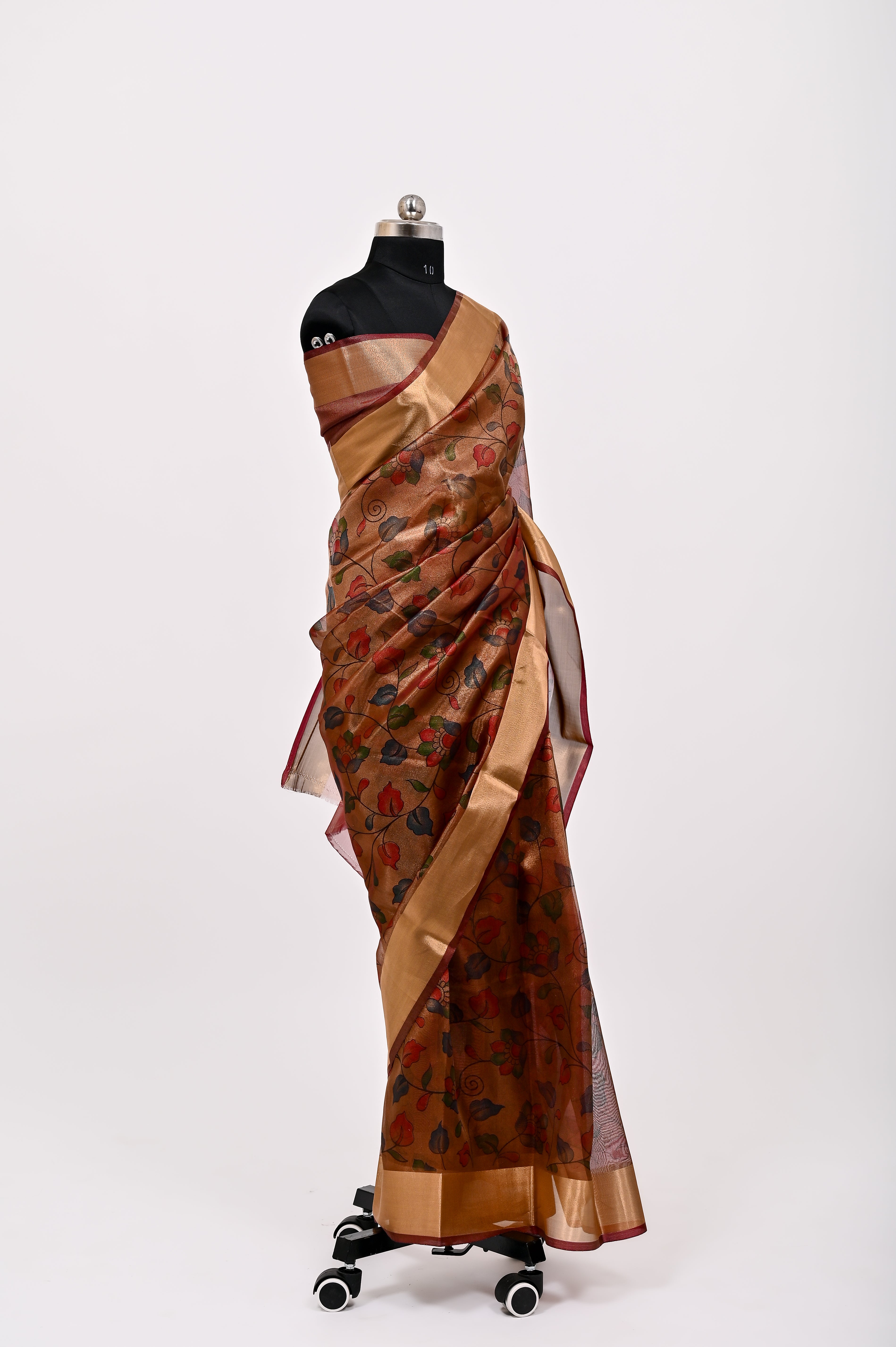Banarsi Tissue Silk Printed Saree Dark Rust