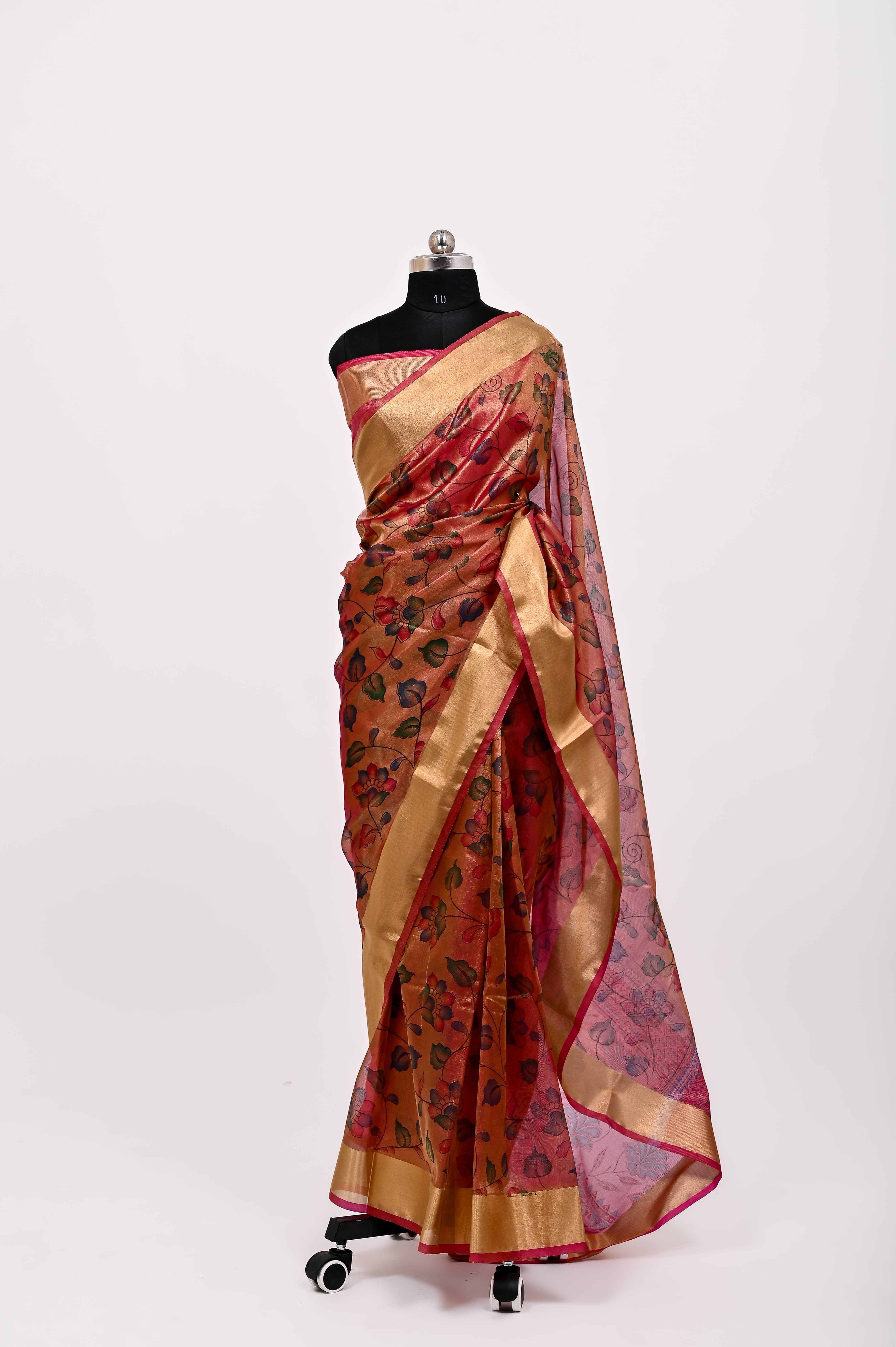 Banarsi Tissue Silk Printed Saree Dark Rust