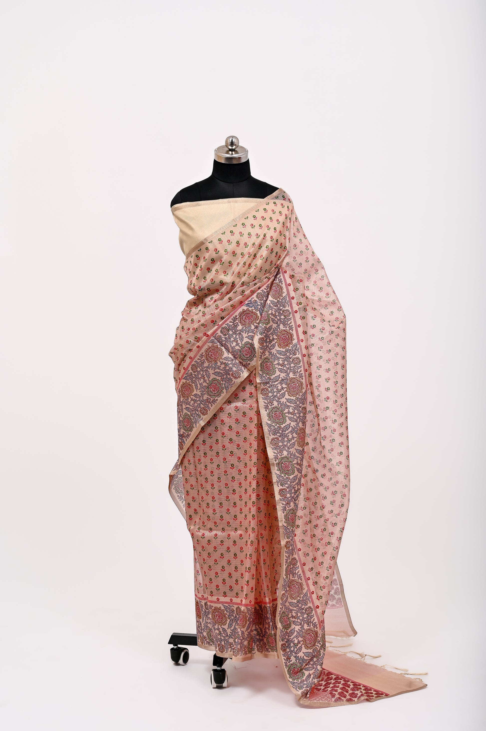 Banarsi Cotton Silk Printed Saree Light Pich