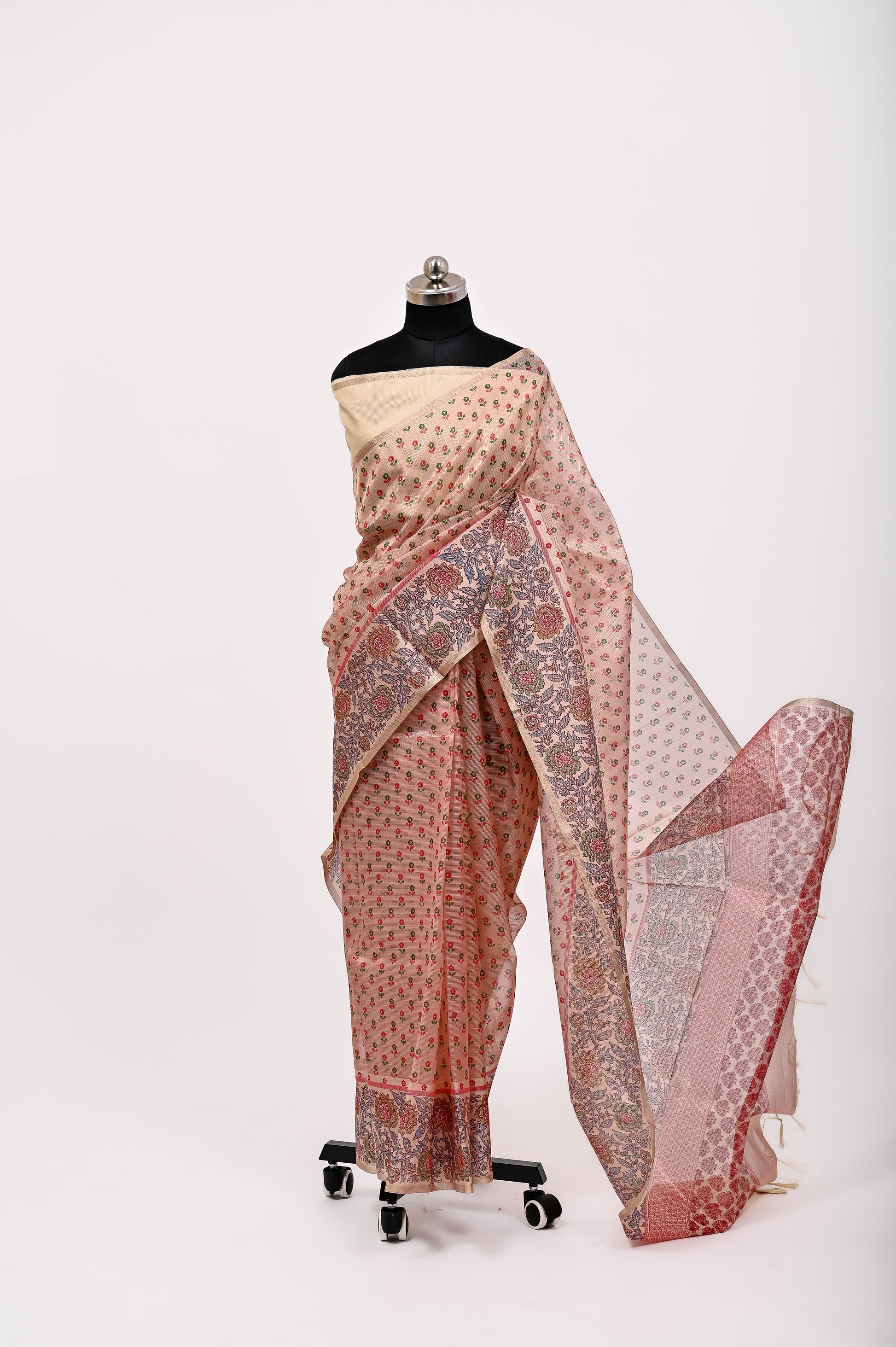 Banarsi Cotton Silk Printed Saree Light Pich