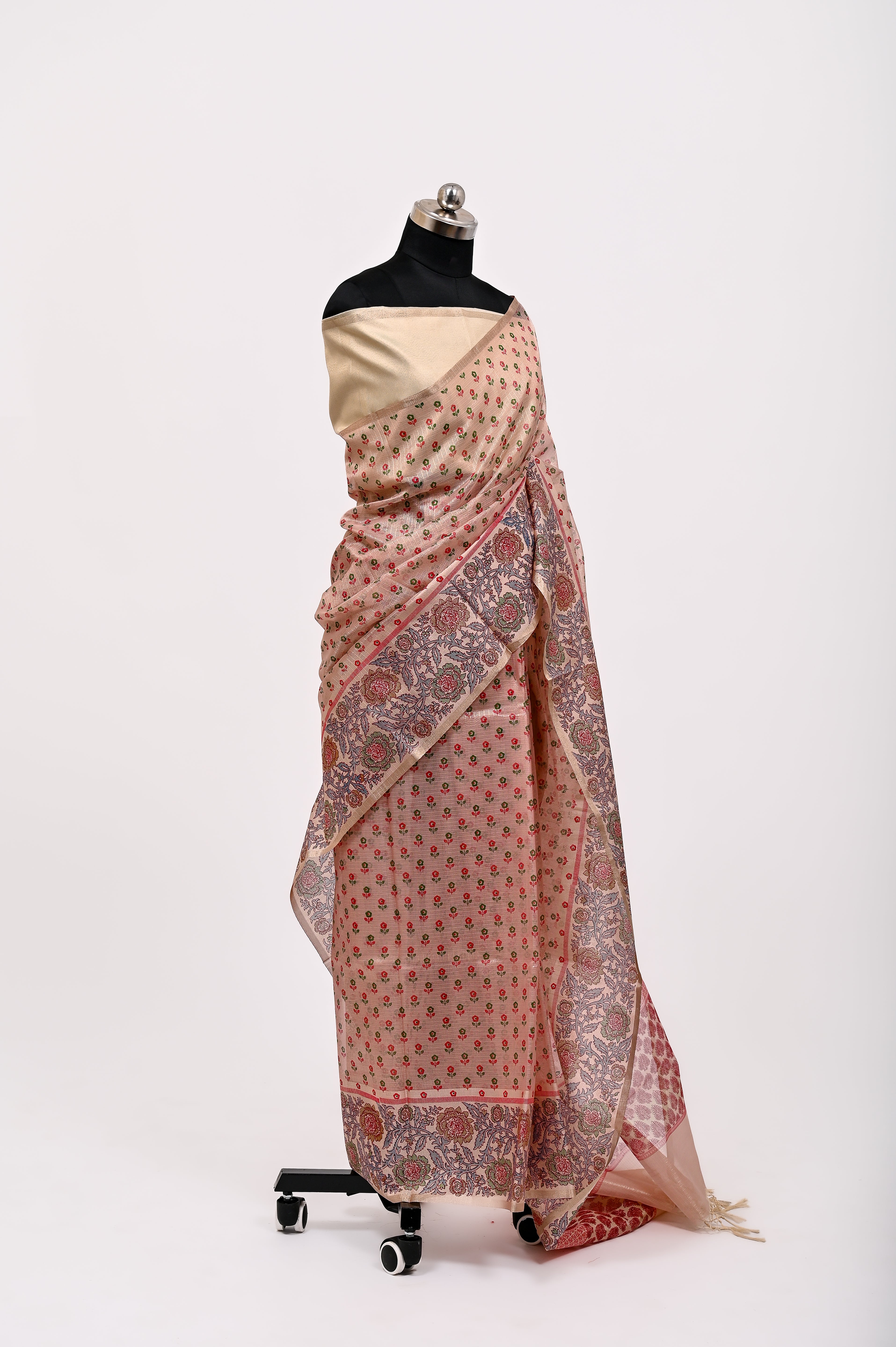 Banarsi Cotton Silk Printed Saree Light Pich