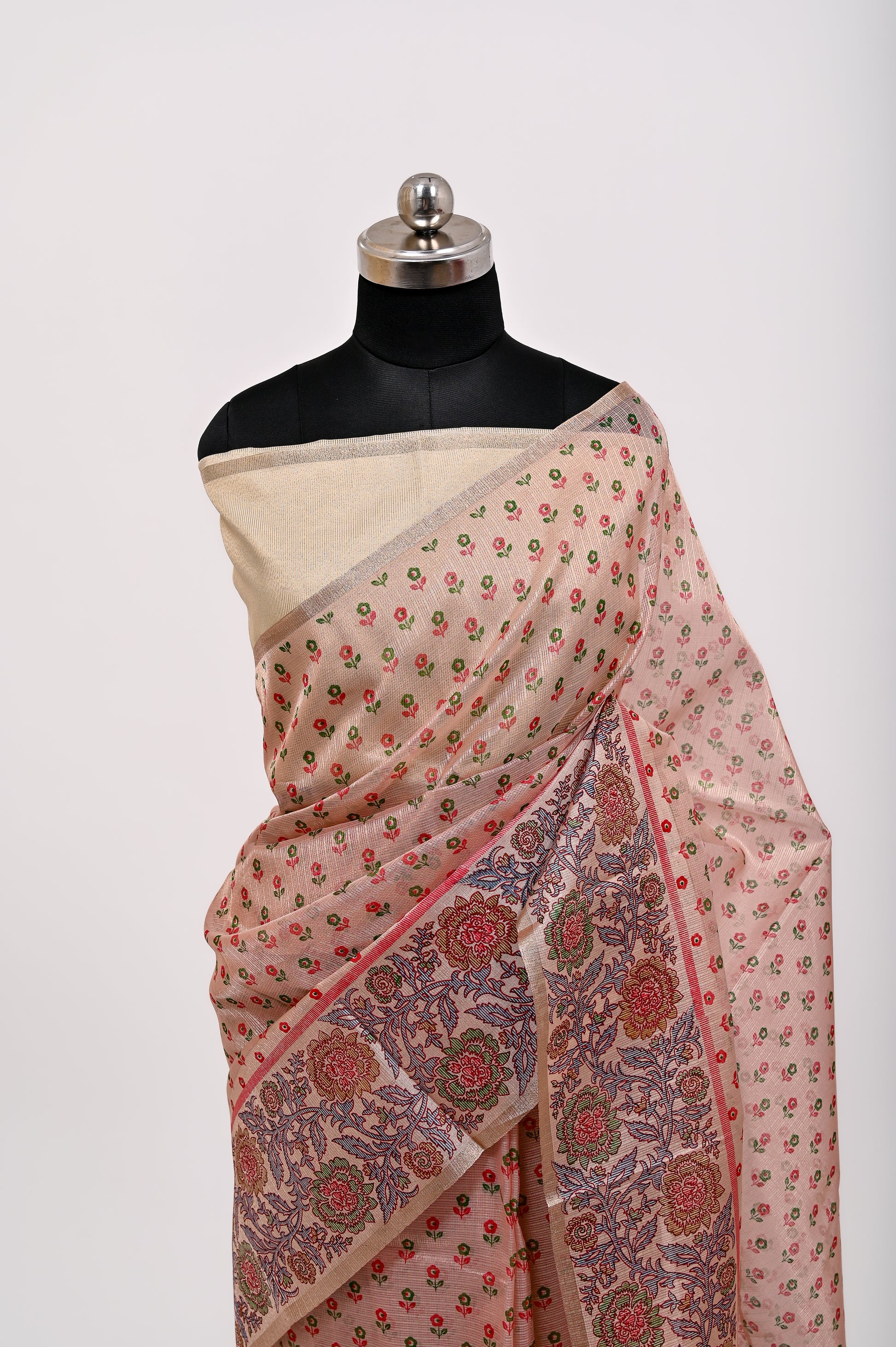 Banarsi Cotton Silk Printed Saree Light Pich
