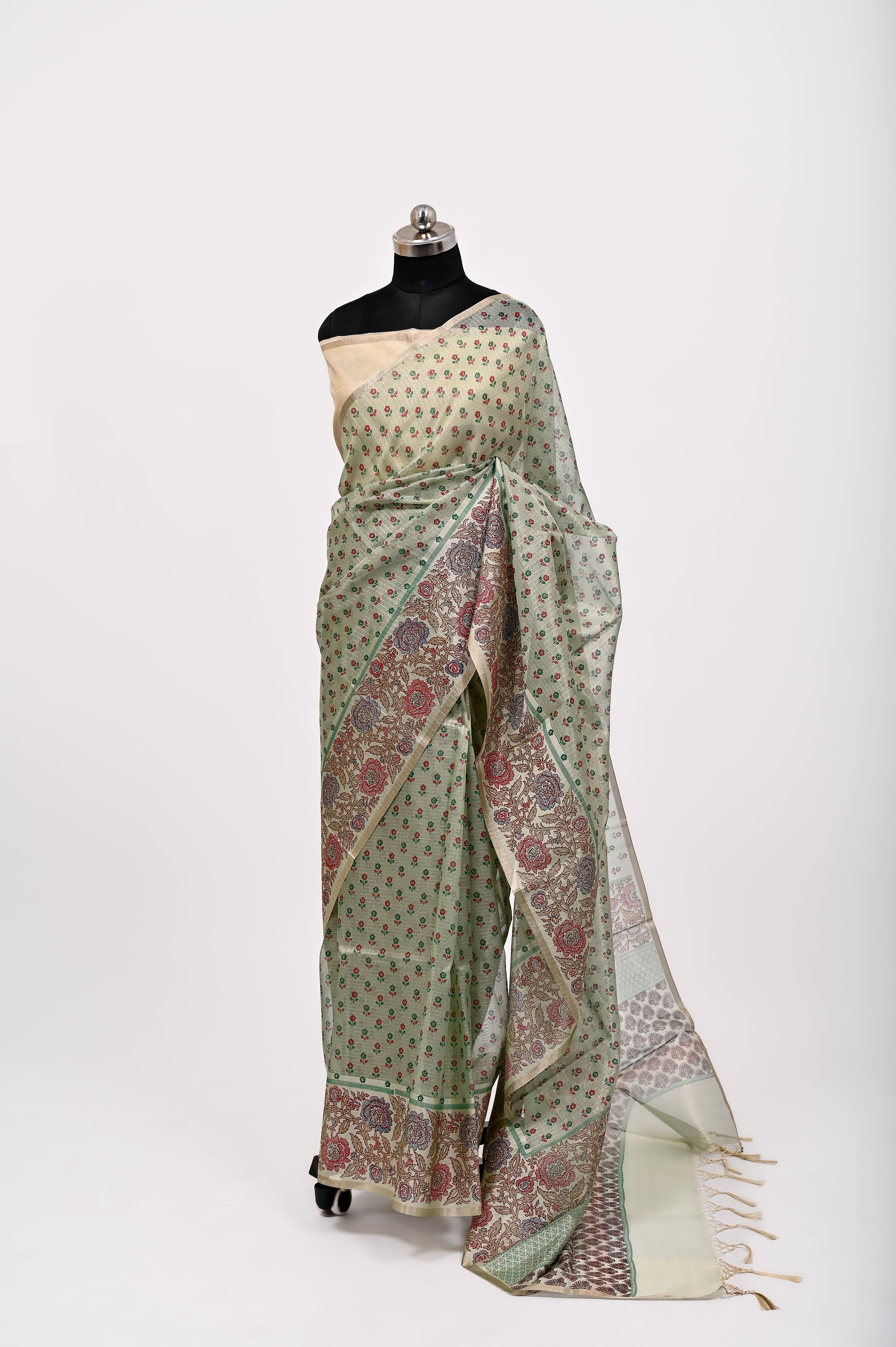 Banarsi Cotton Silk Printed Saree Light Green