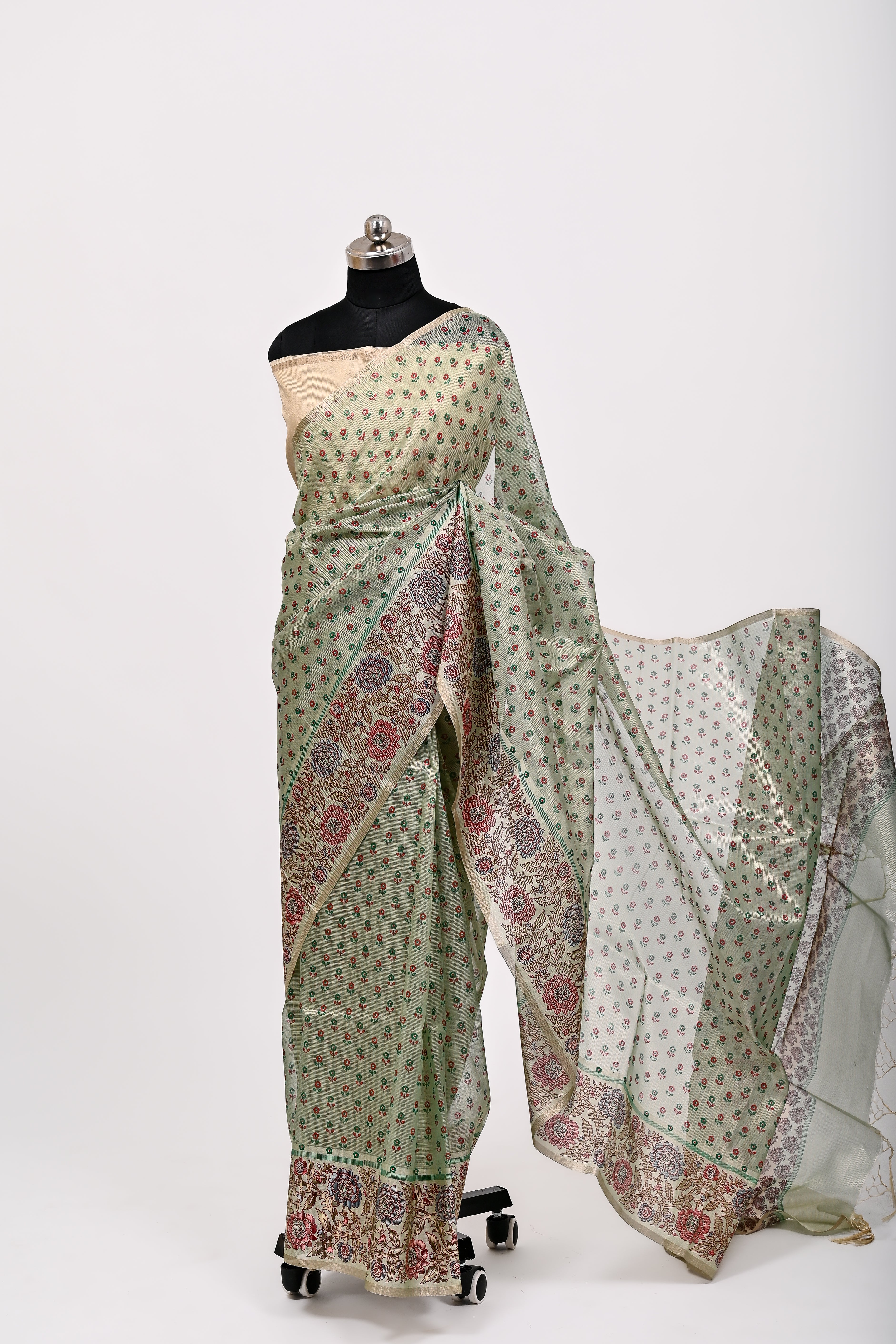 Banarsi Cotton Silk Printed Saree Light Green