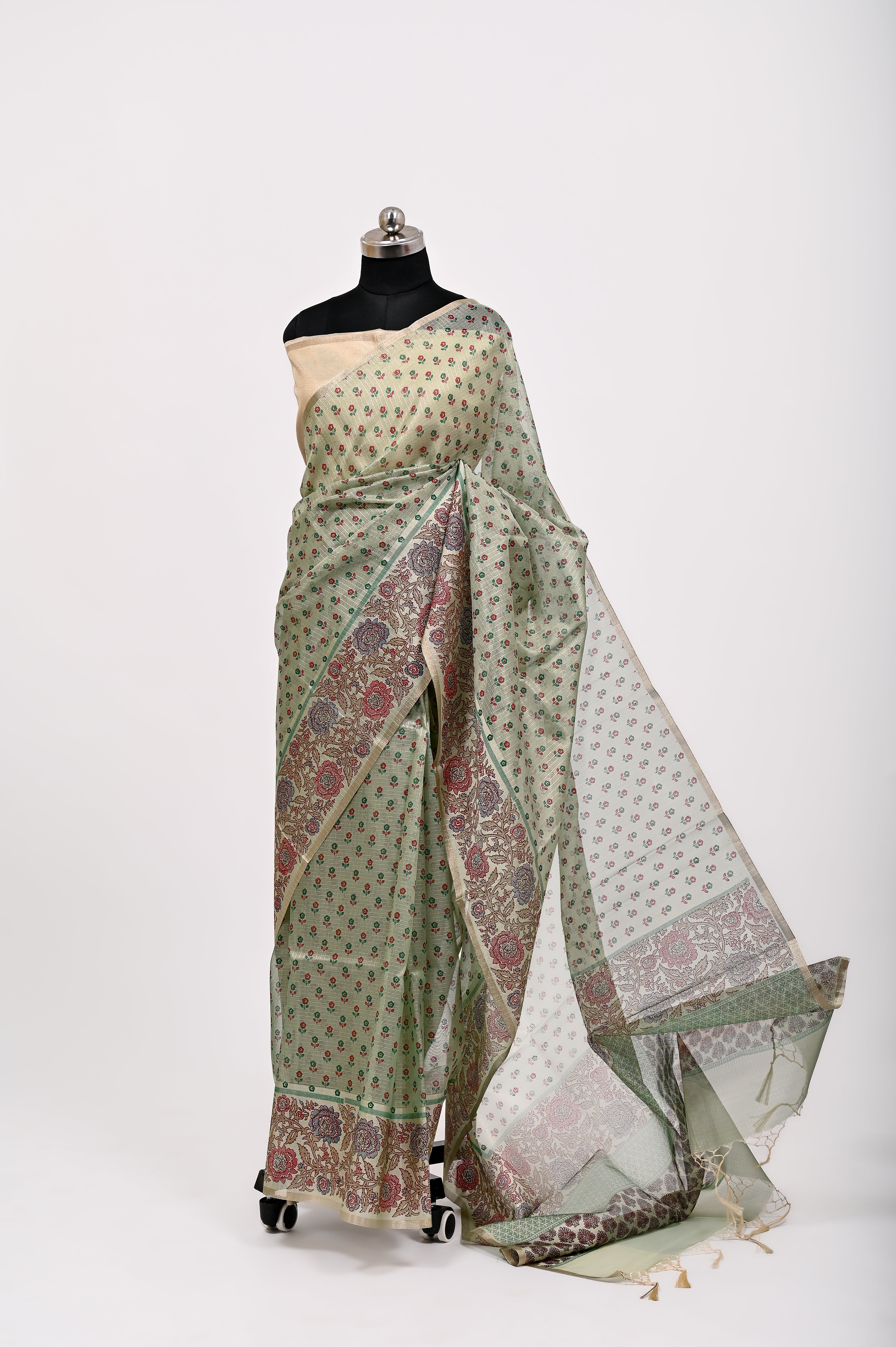 Banarsi Cotton Silk Printed Saree Light Green