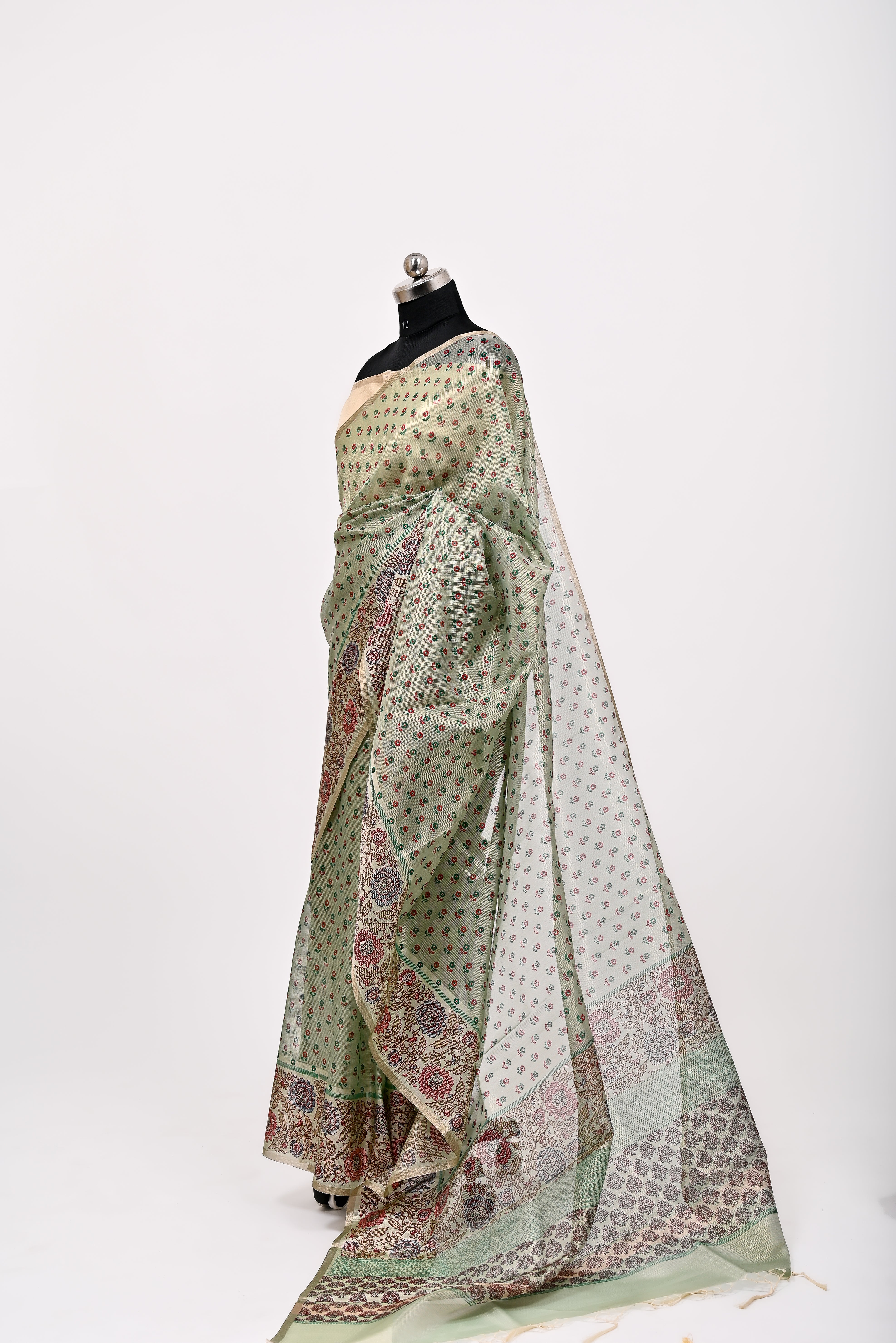 Banarsi Cotton Silk Printed Saree Light Green
