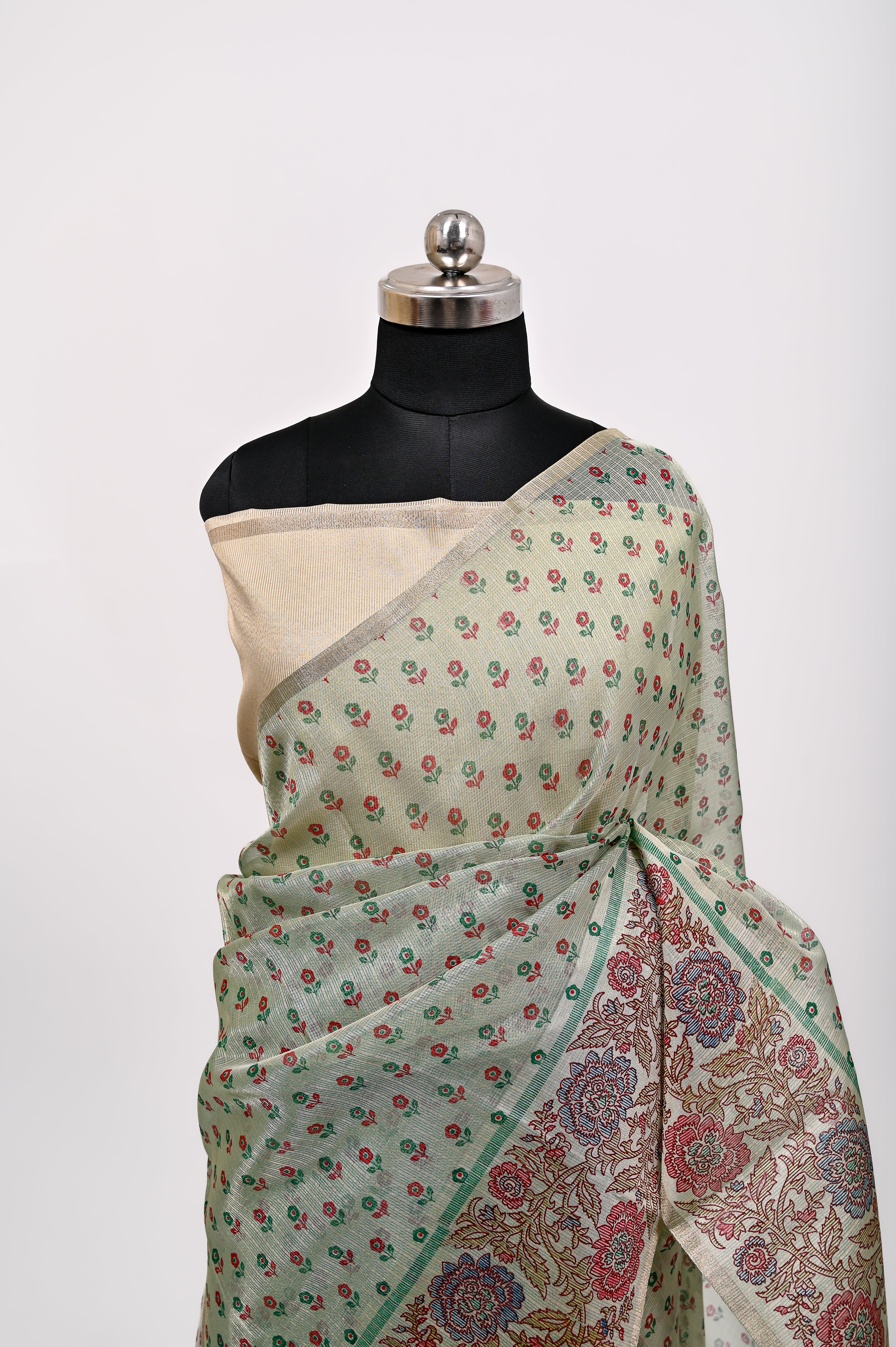 Banarsi Cotton Silk Printed Saree Light Green