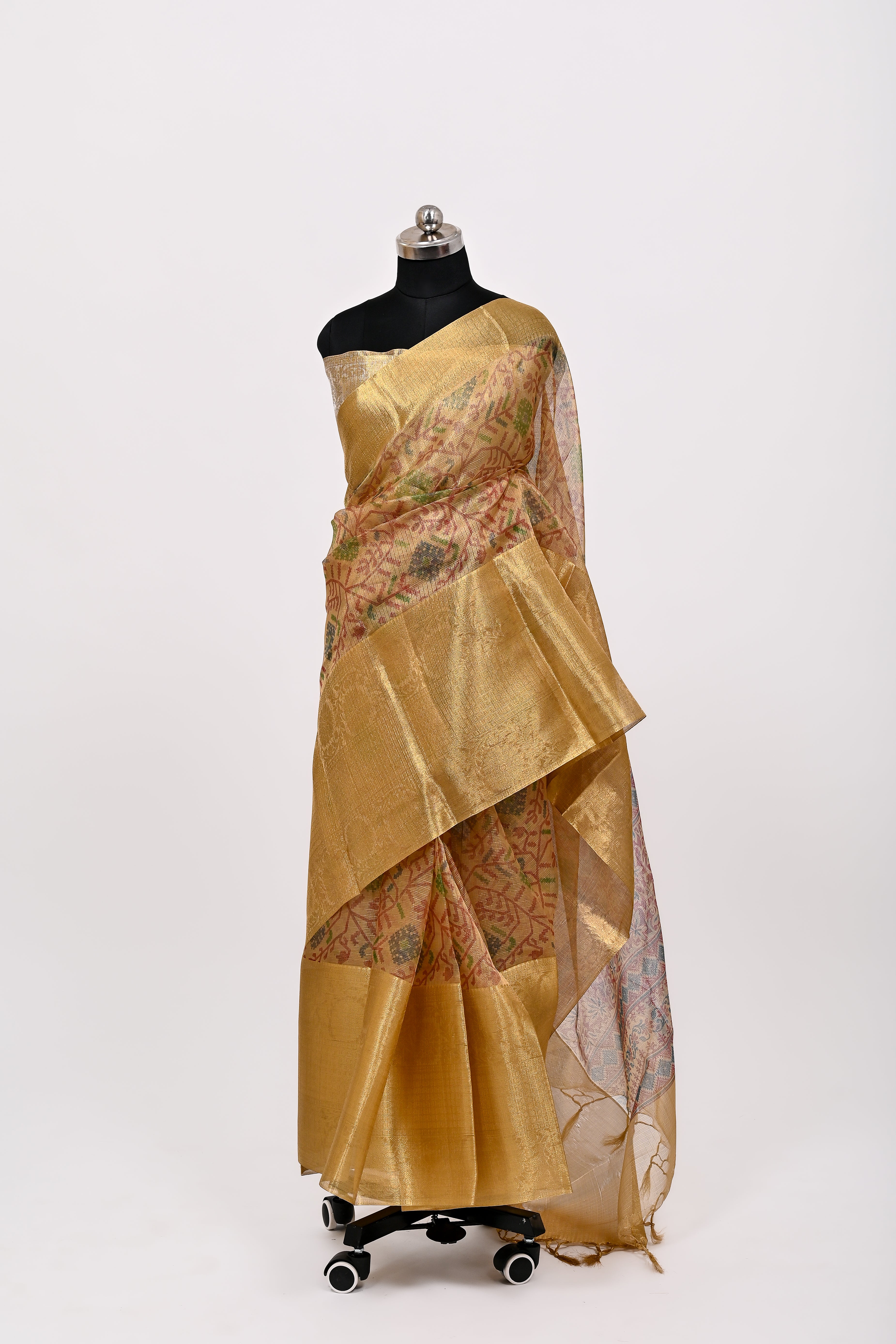 Banarsi Kota Chex Tissue Silk Printed Saree Tasar