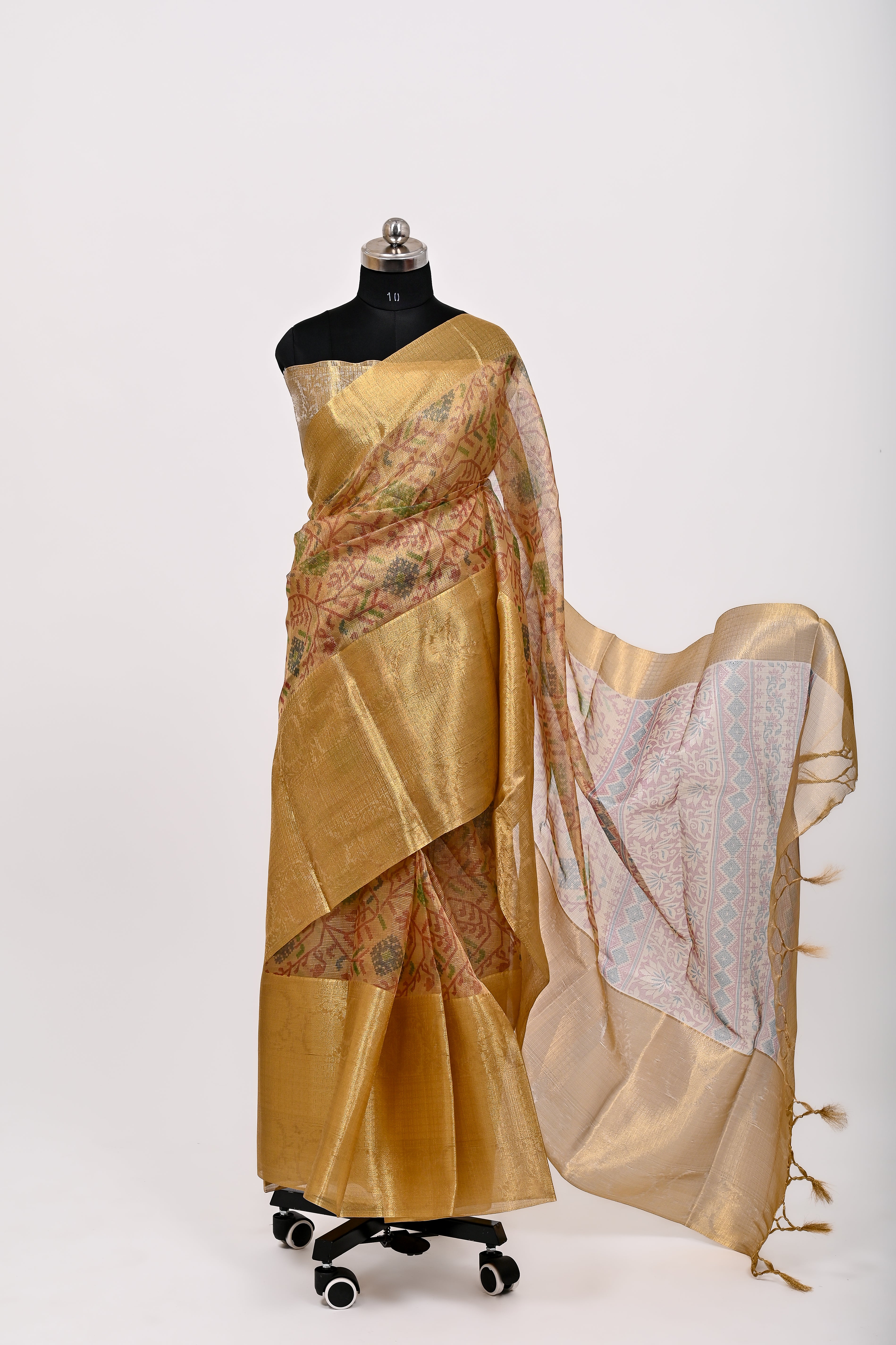 Banarsi Kota Chex Tissue Silk Printed Saree Tasar