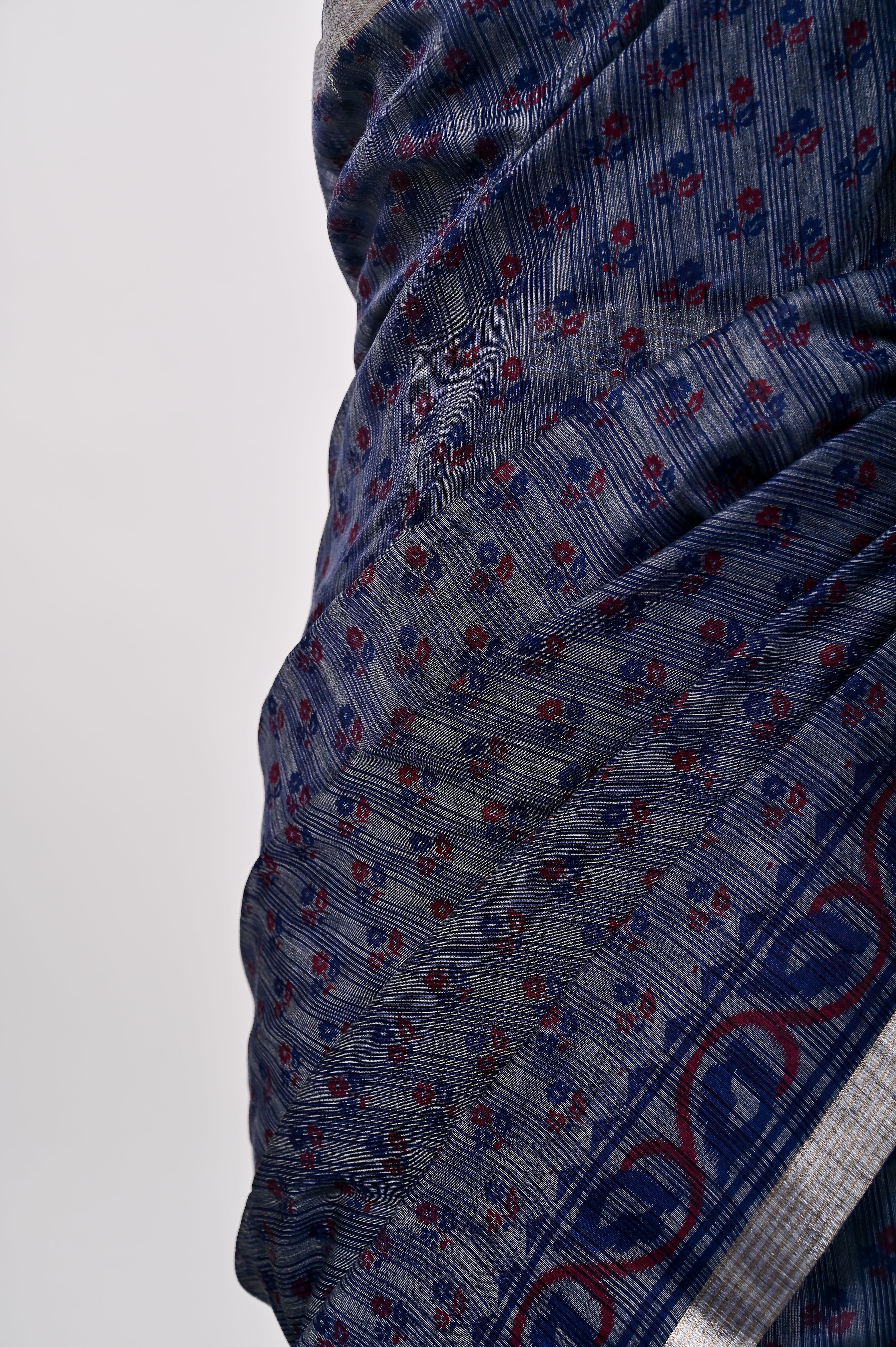 Banarsi Malayi Cotton Silk Printed Saree Dark Royal Blue