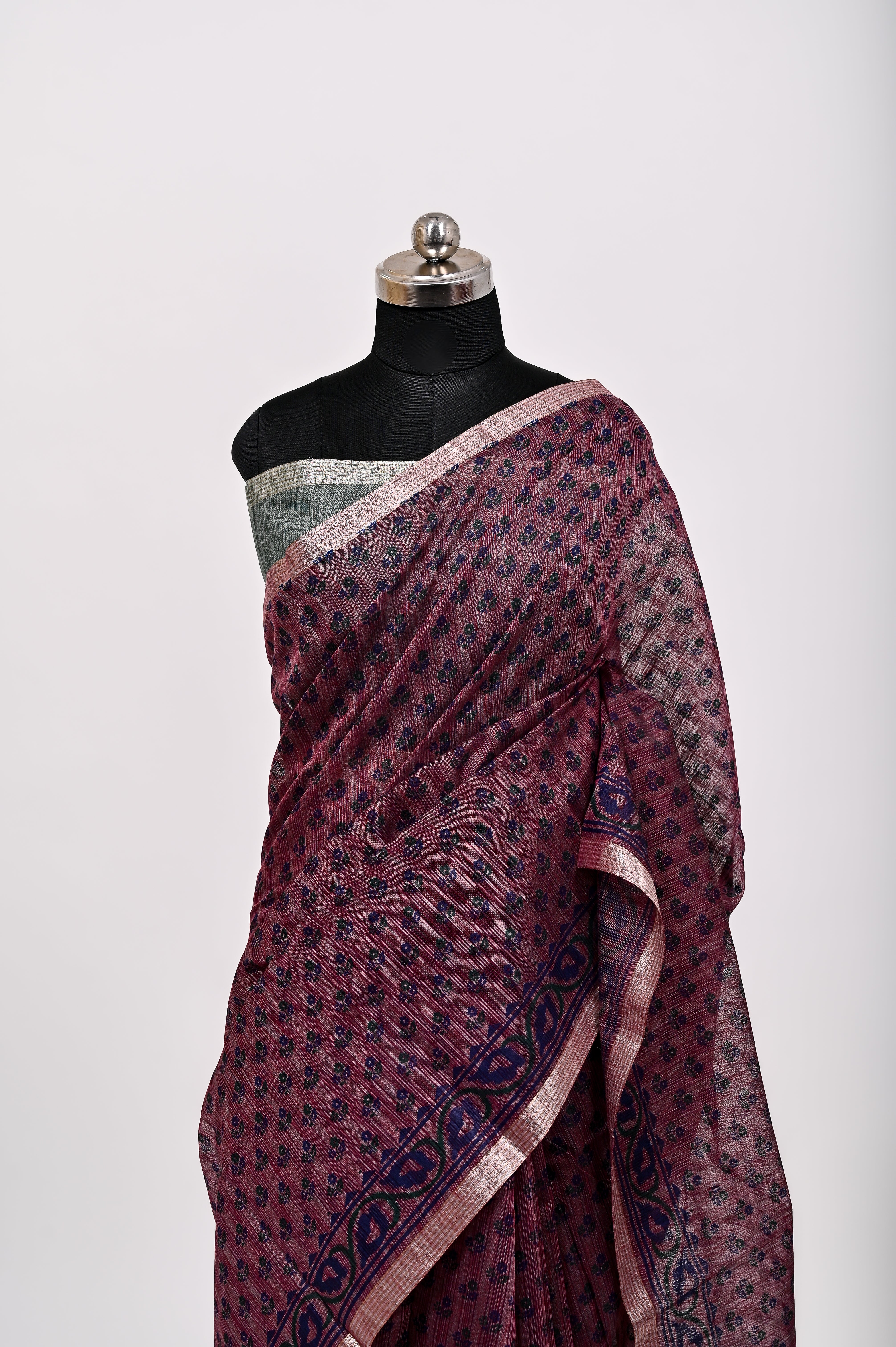 Banarsi Malayi Cotton Silk Printed Saree Coffee & Coca-Cola