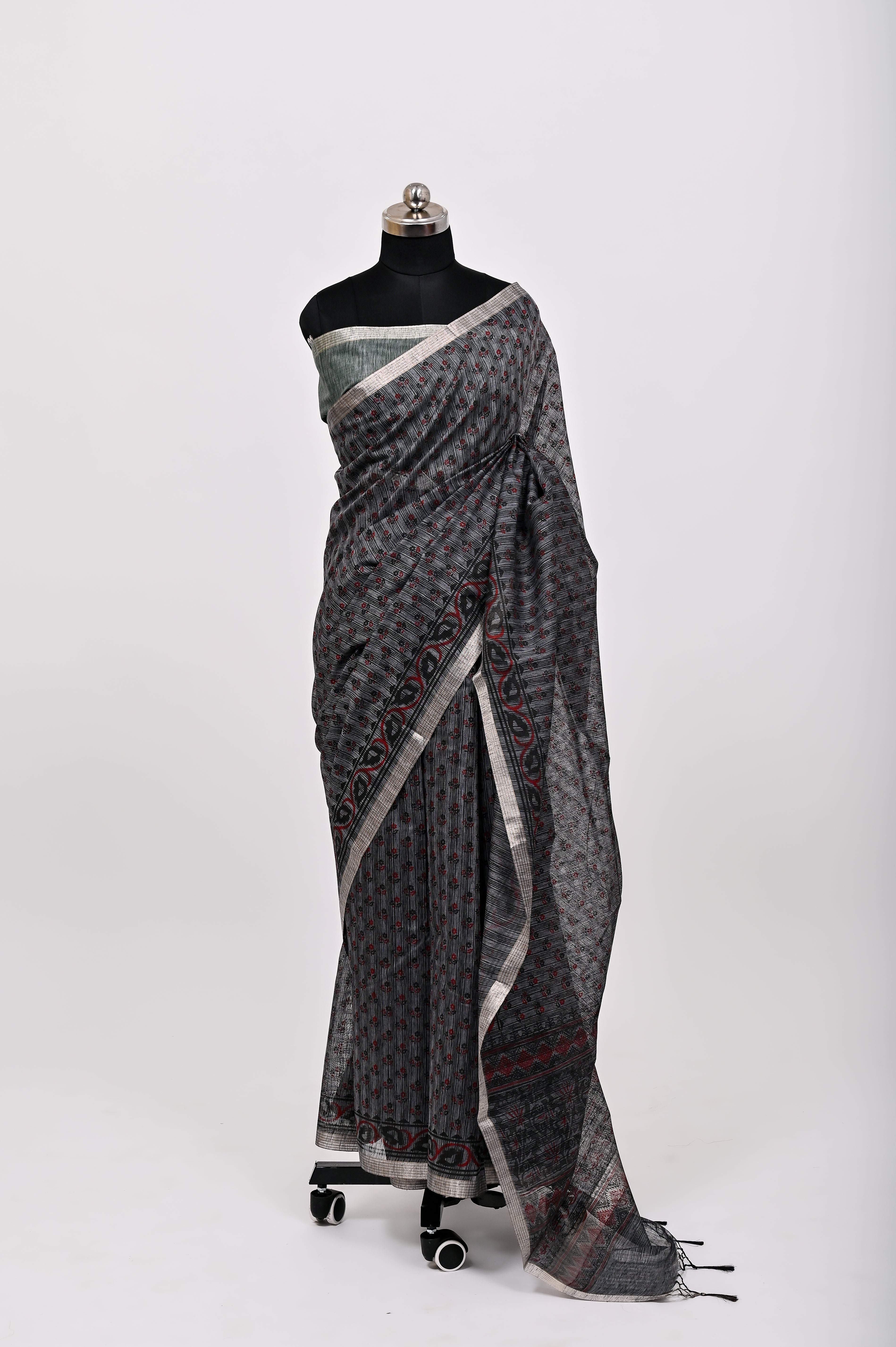 Banarsi Malayi Cotton Silk Printed Saree Black