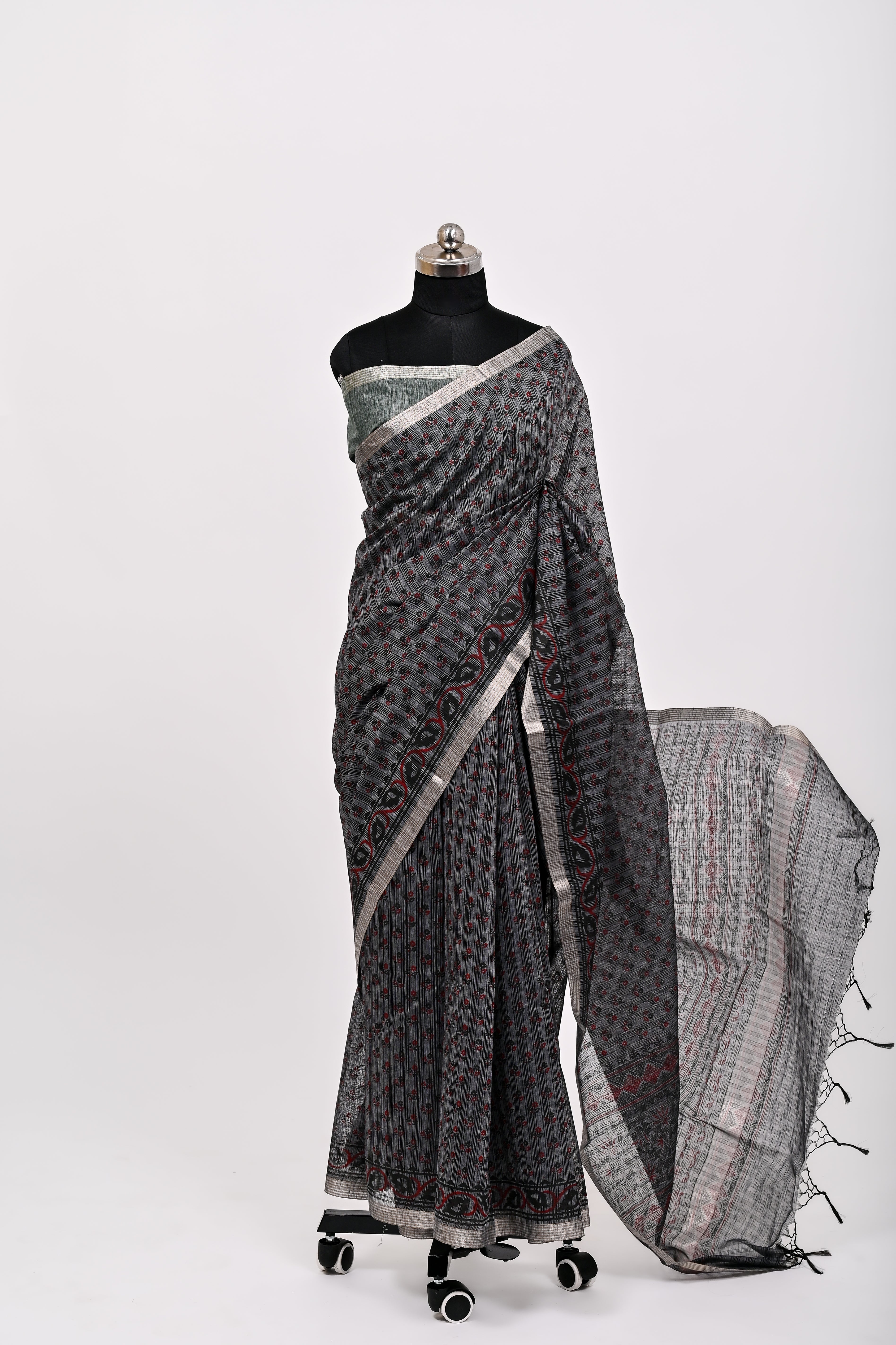 Banarsi Malayi Cotton Silk Printed Saree Black