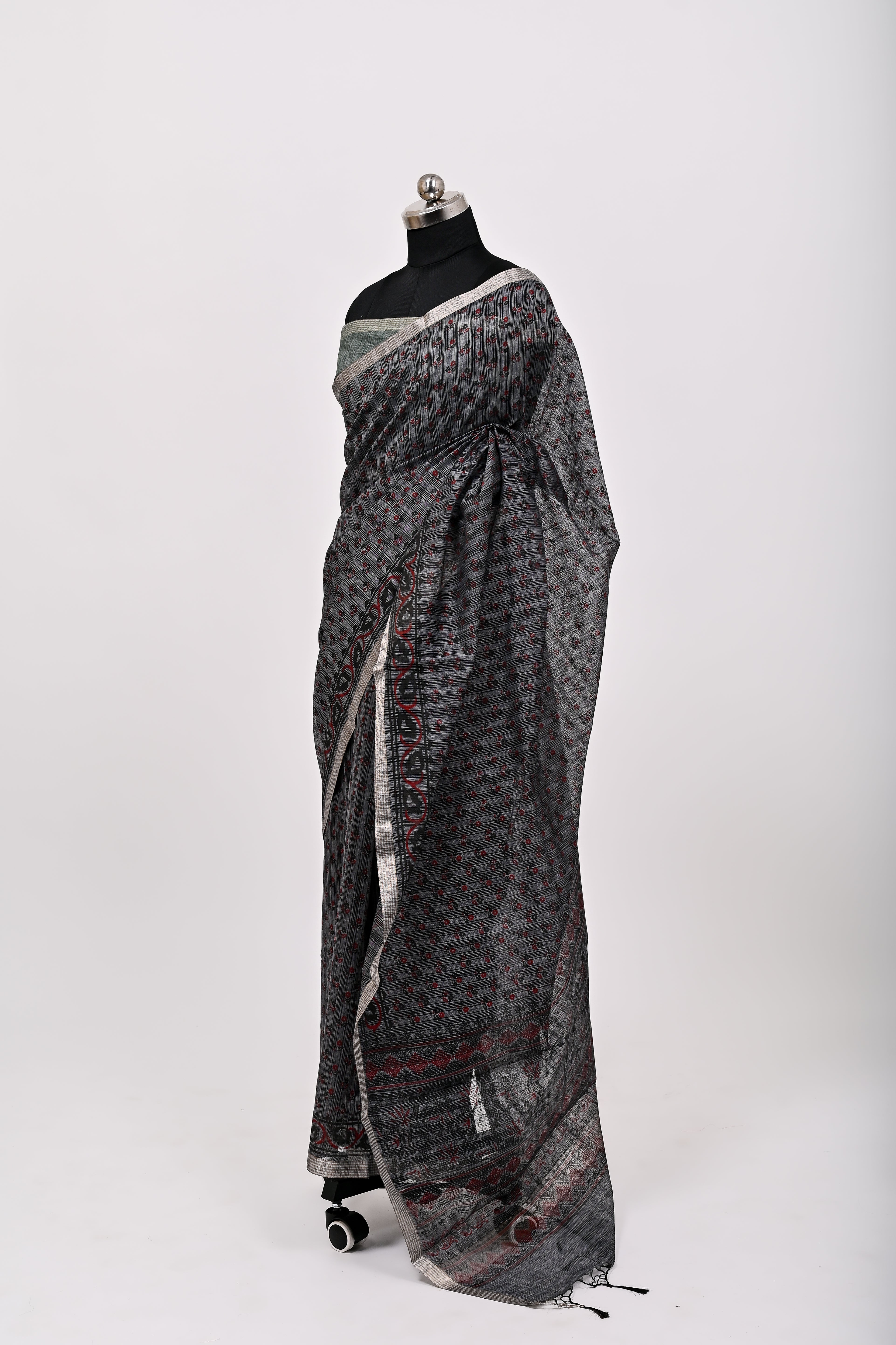 Banarsi Malayi Cotton Silk Printed Saree Black