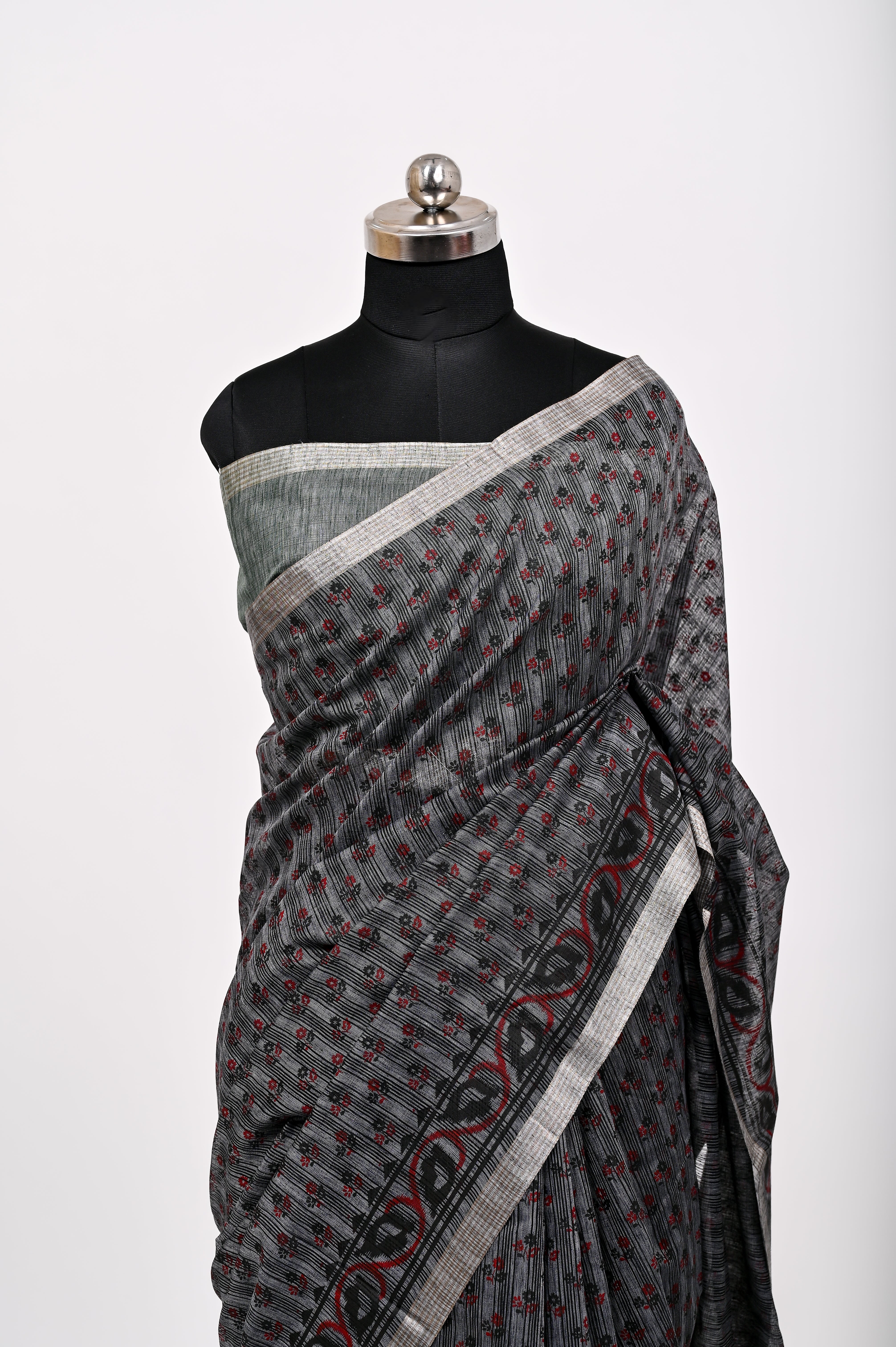 Banarsi Malayi Cotton Silk Printed Saree Black