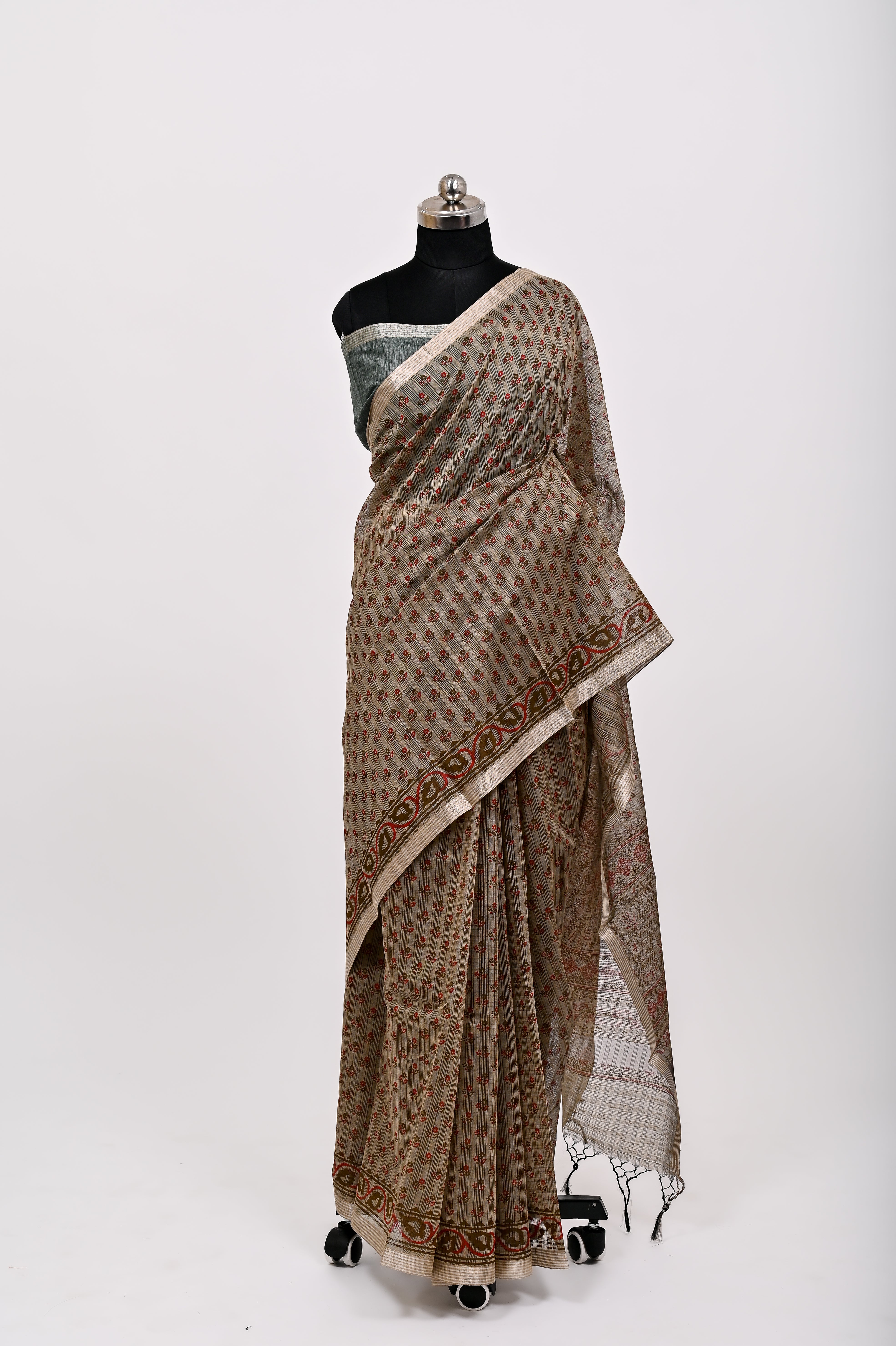 Banarsi Malayi Cotton Silk Printed Saree Golden Dusty Cheeku