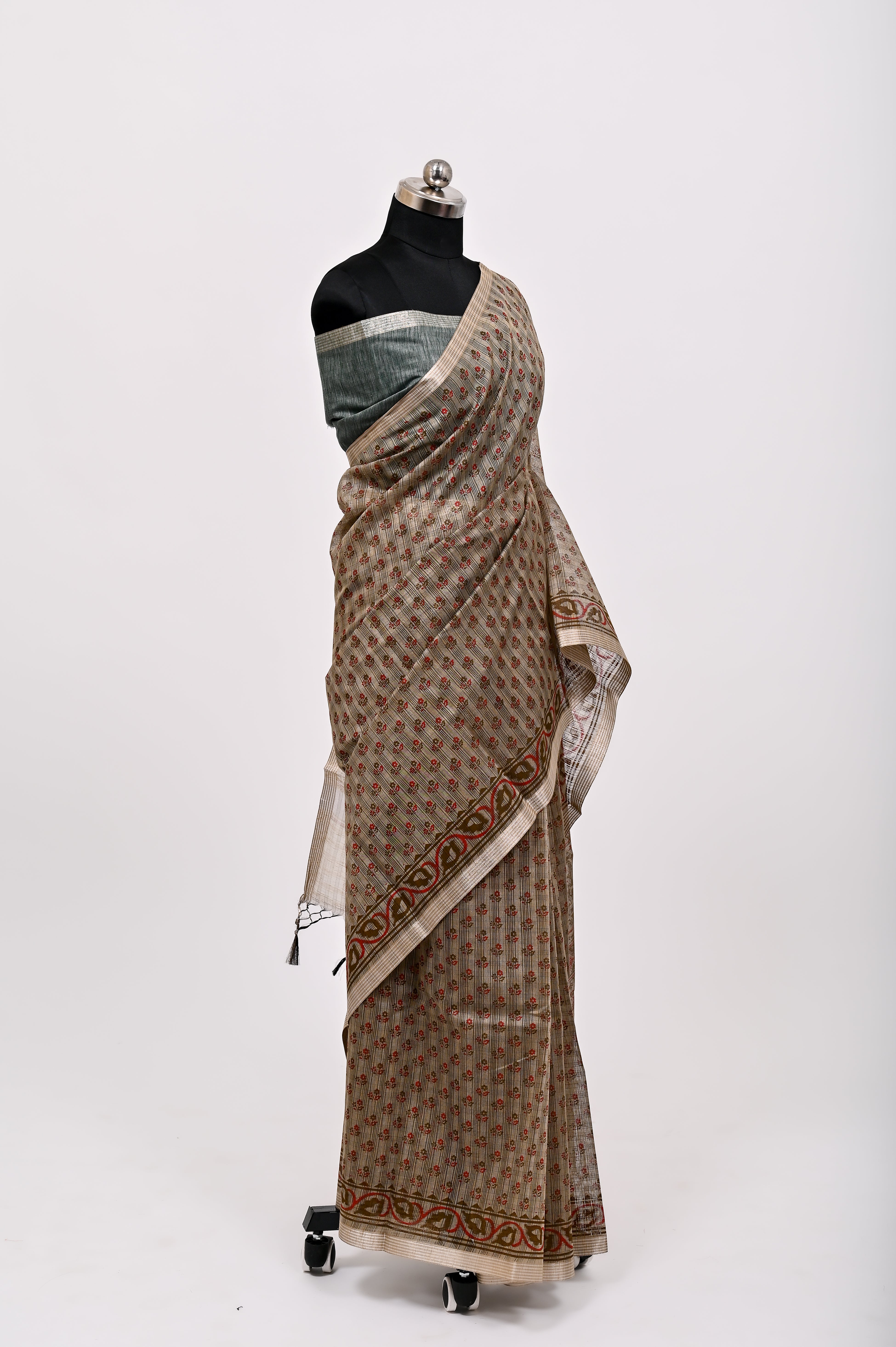 Banarsi Malayi Cotton Silk Printed Saree Golden Dusty Cheeku