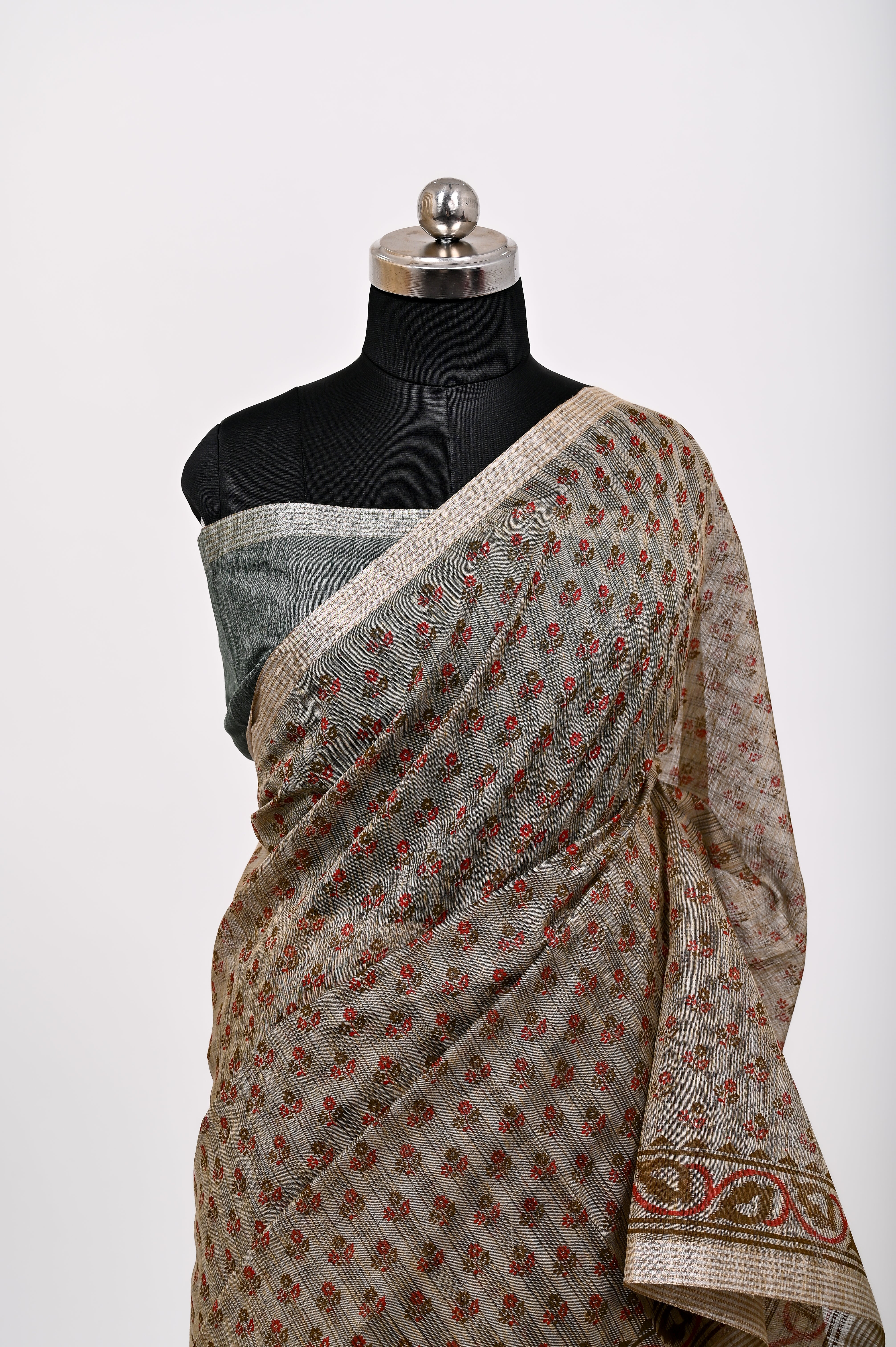 Banarsi Malayi Cotton Silk Printed Saree Golden Dusty Cheeku