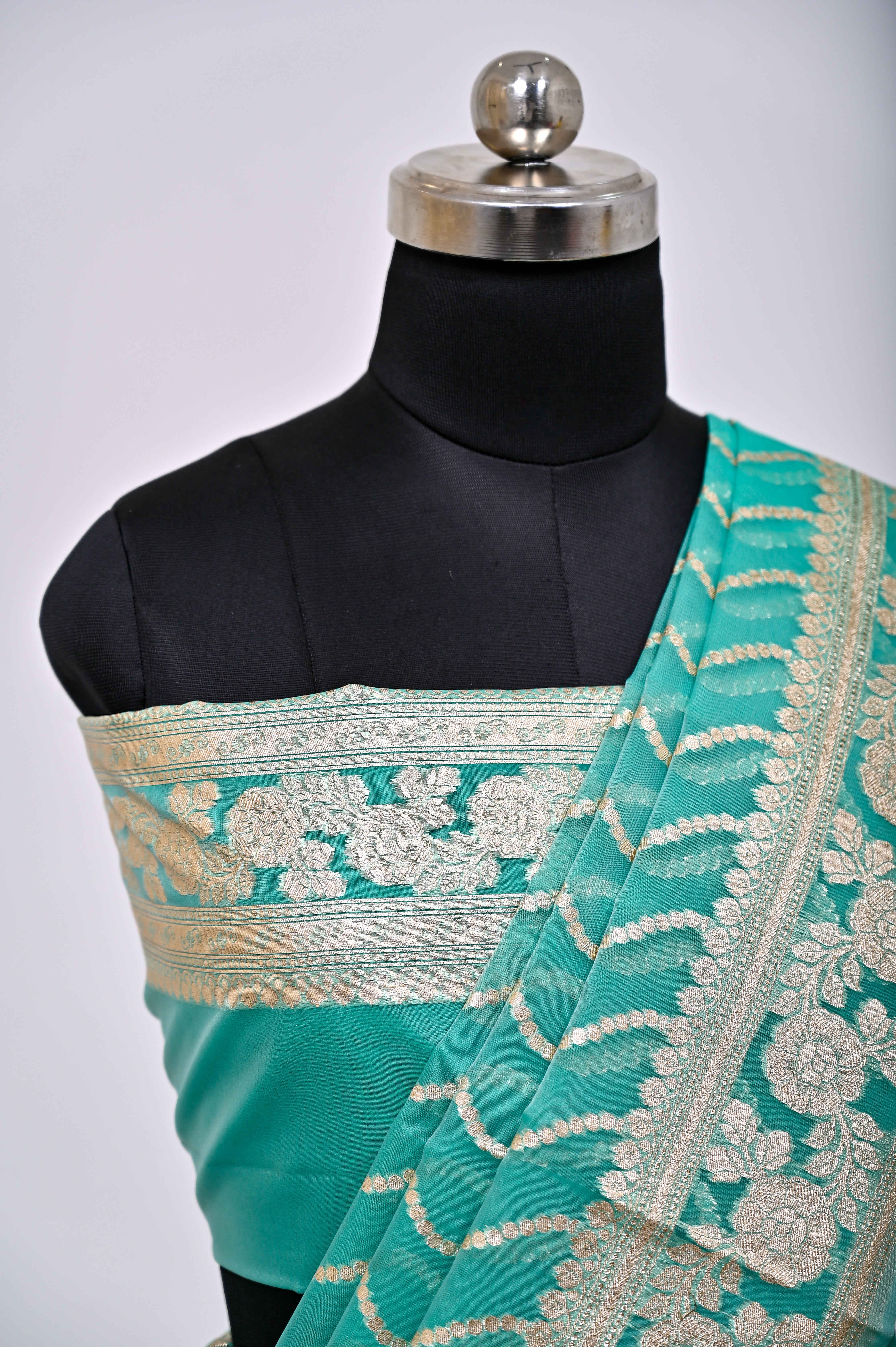 Pure Banarsi Handloom Orgenza Kora Silk Fancy Saree C Green