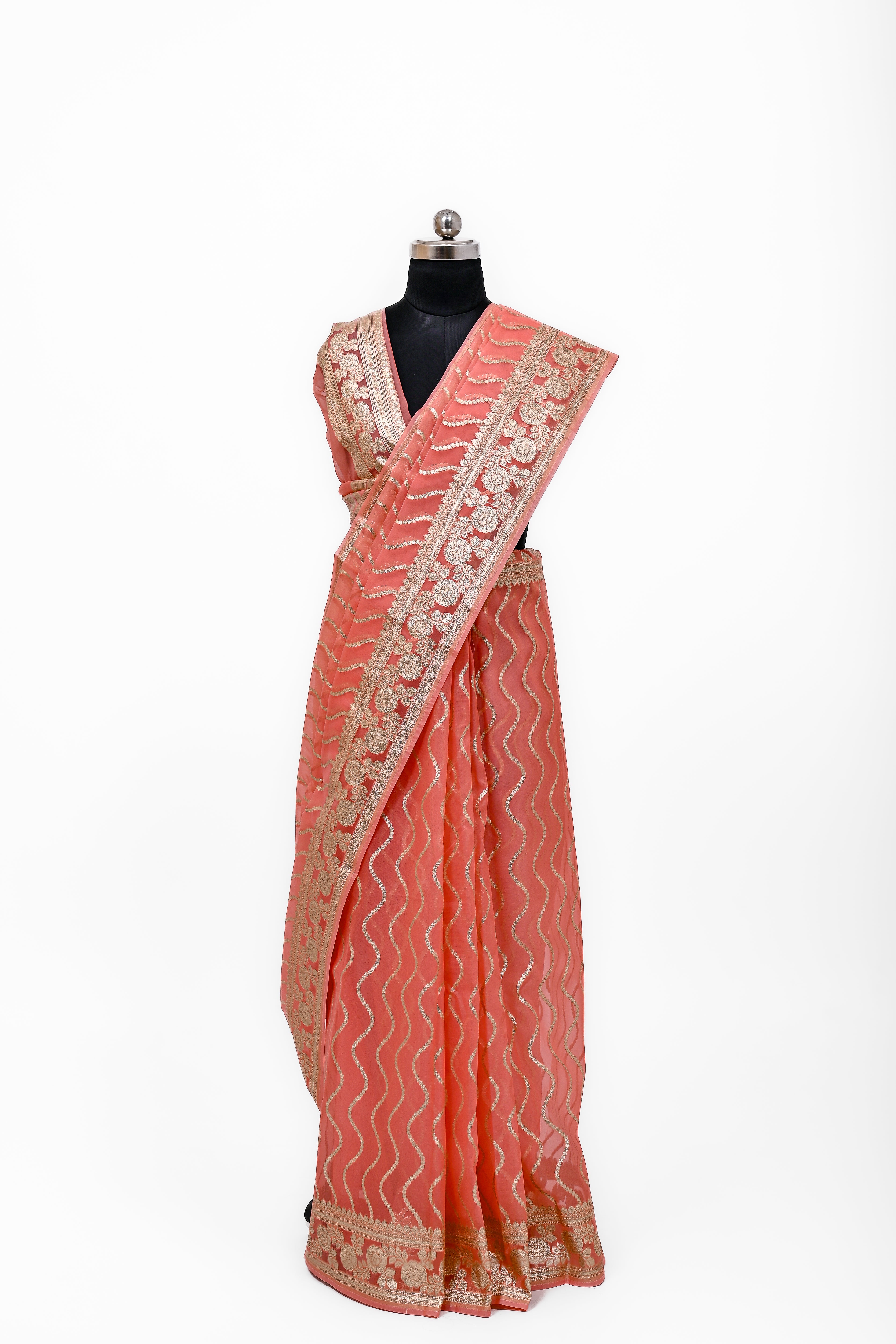 Pure Banarsi Handloom Orgenza Kora Silk Fancy Saree Peech