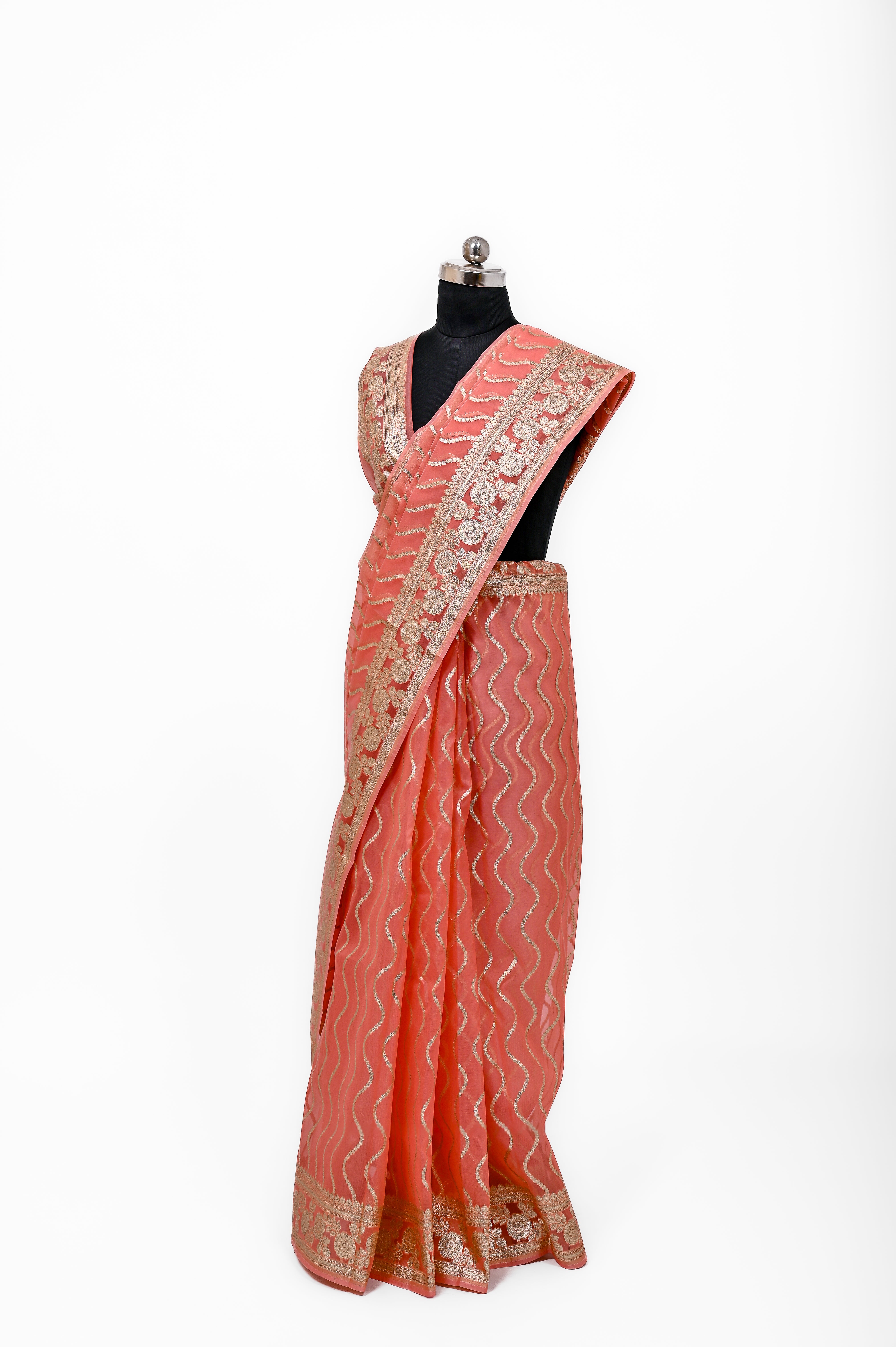 Pure Banarsi Handloom Orgenza Kora Silk Fancy Saree Peech