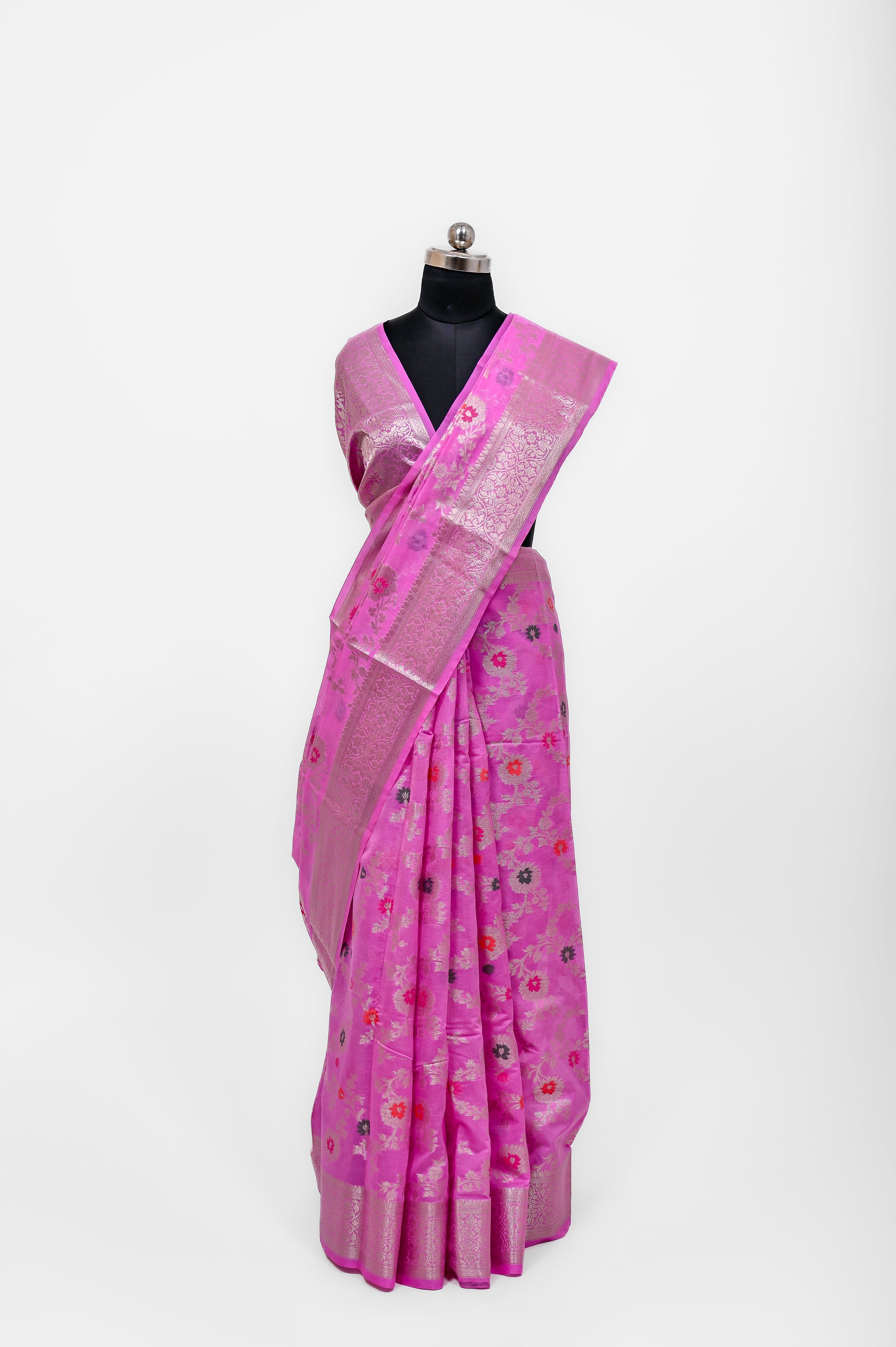 Pure Banarsi  Handloom Fancy Meenakari Alfi Georgett Silk Saree Lavender