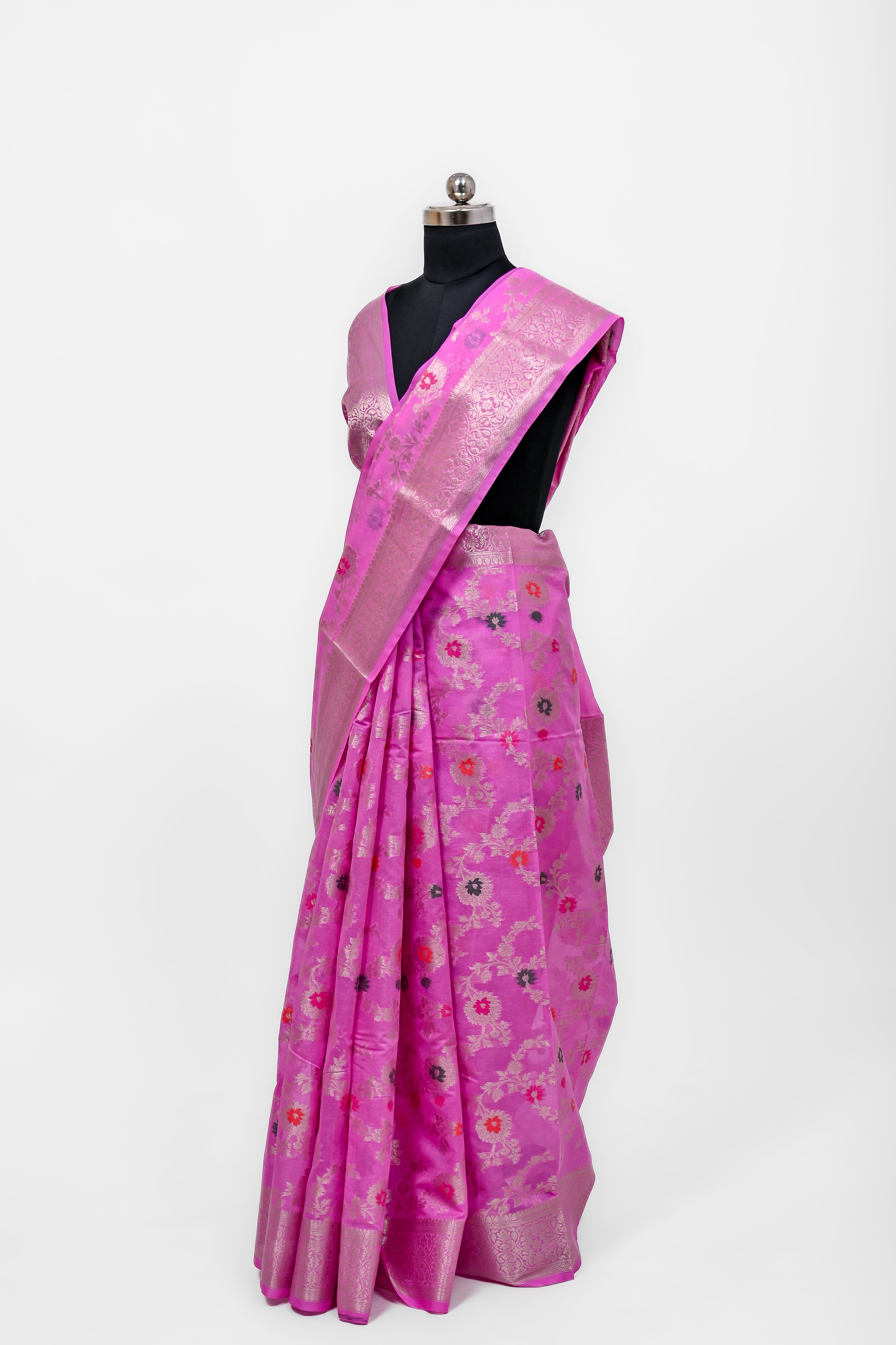 Pure Banarsi  Handloom Fancy Meenakari Alfi Georgett Silk Saree Lavender