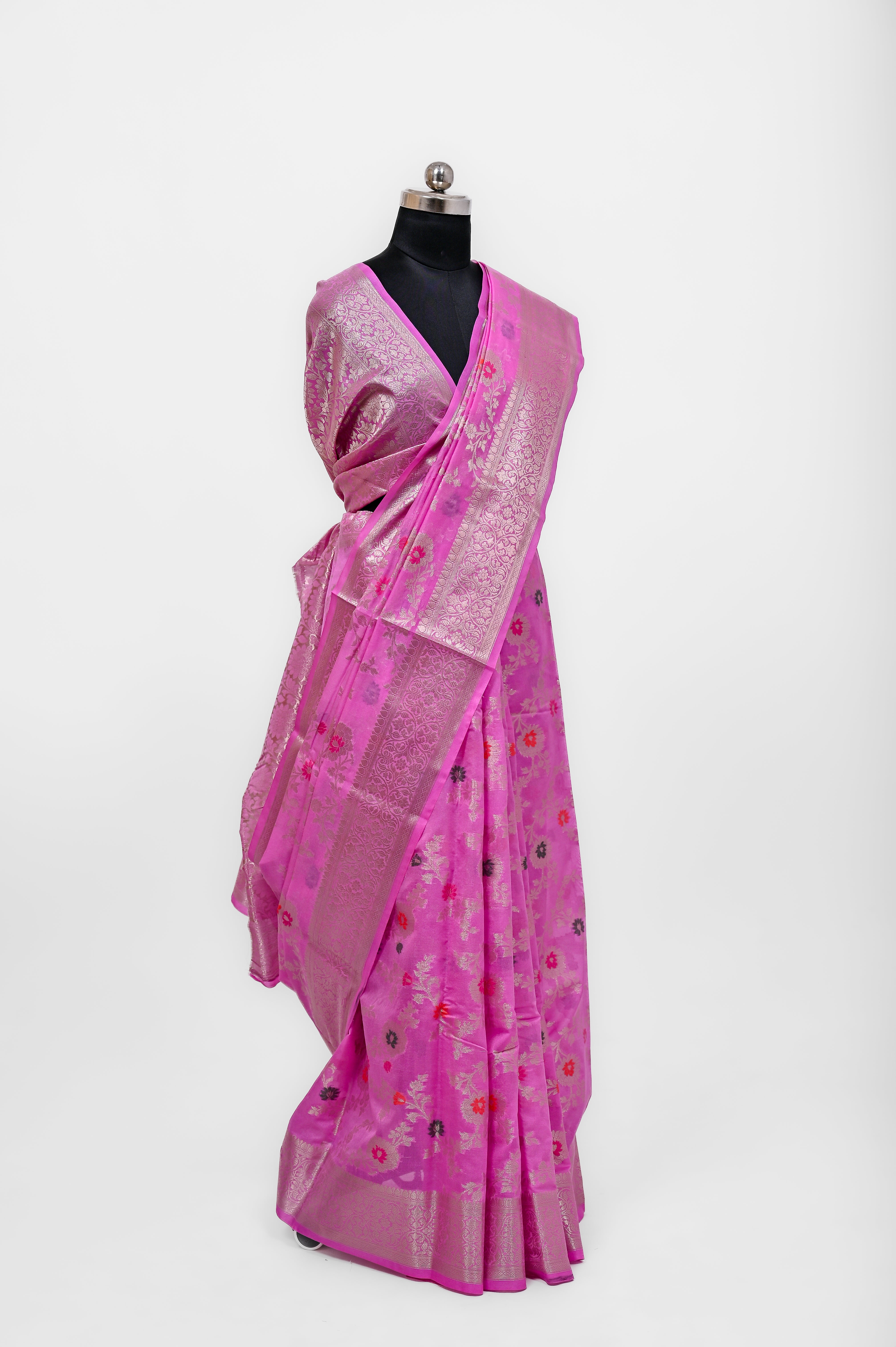 Pure Banarsi  Handloom Fancy Meenakari Alfi Georgett Silk Saree Lavender
